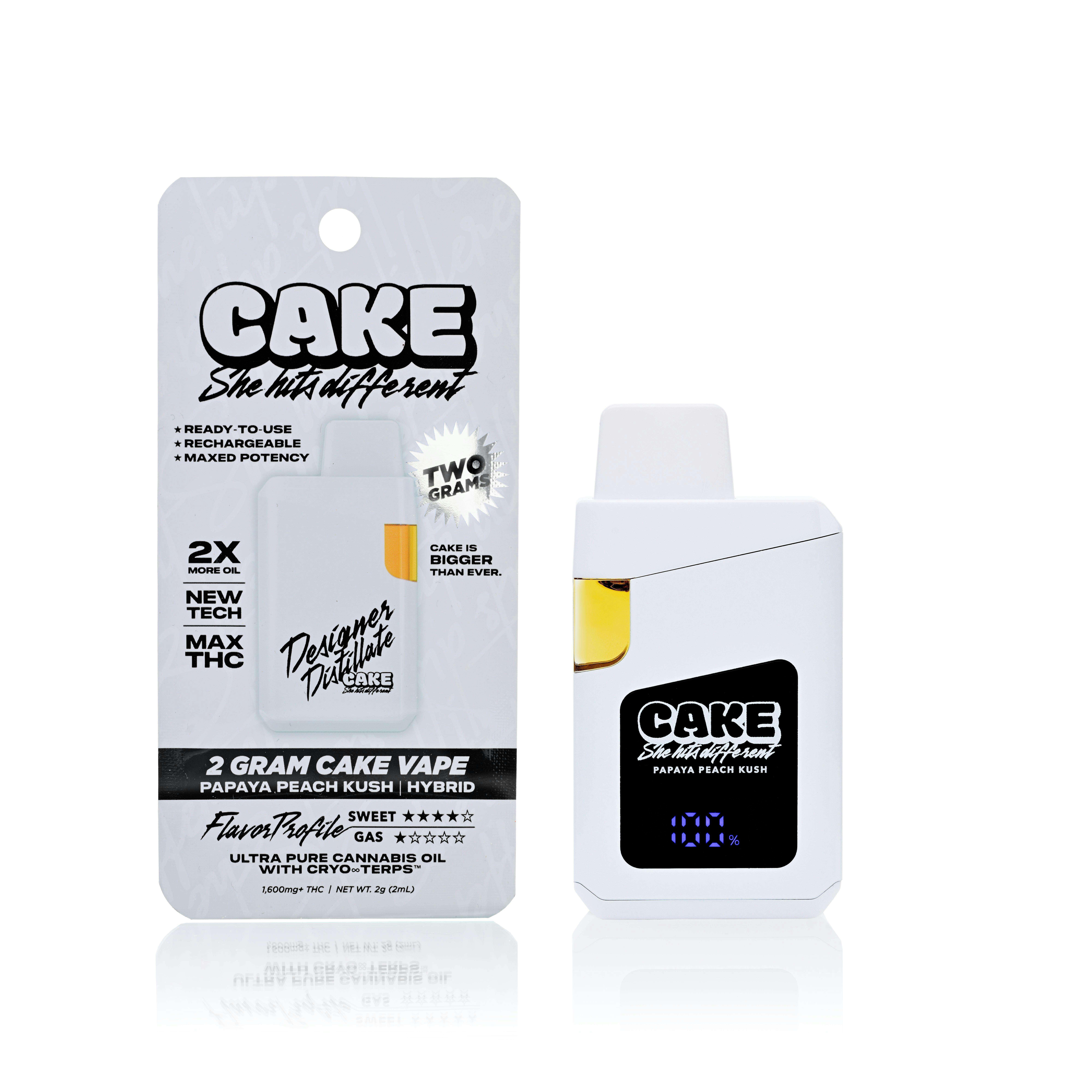 cake disposable vape flavors Papaya Peach Kush | Designer Distillate | 2g vaporesso pod leaking from OWN Choose Flavor:Lemon Hubba