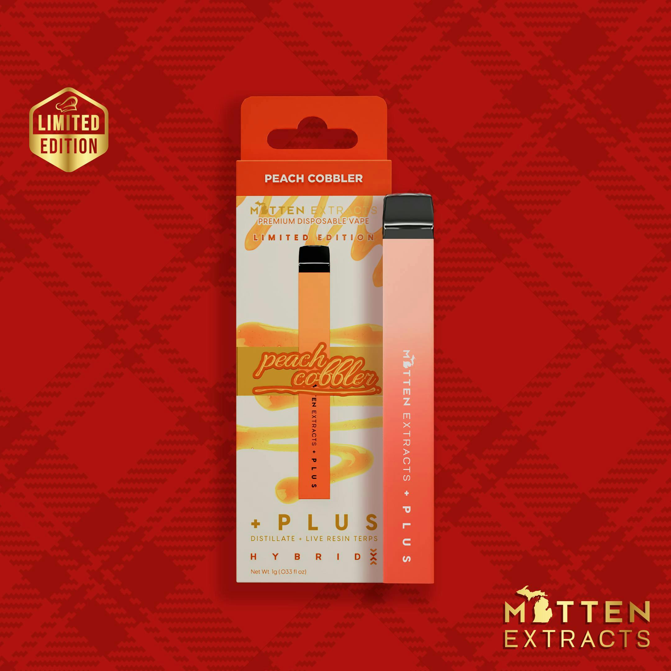 Peach Cobbler | PLUS Live Resin Disposable | 1g - Mitten Extracts