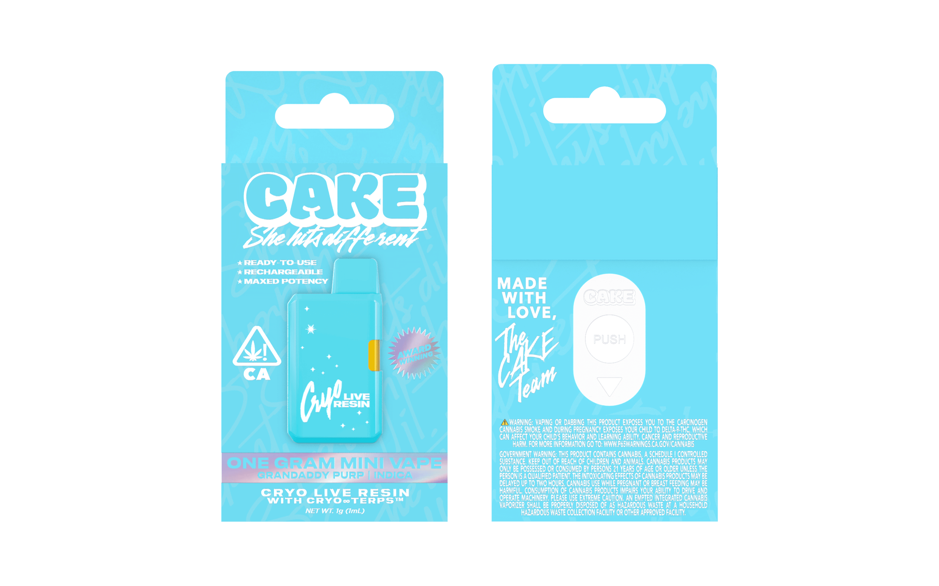 『new改良版』H4CBH×CRDPリキッド 1ml Wedding Cake Granddaddy Purp | Live Resin Disposable | 1g - CAKE she hits different
