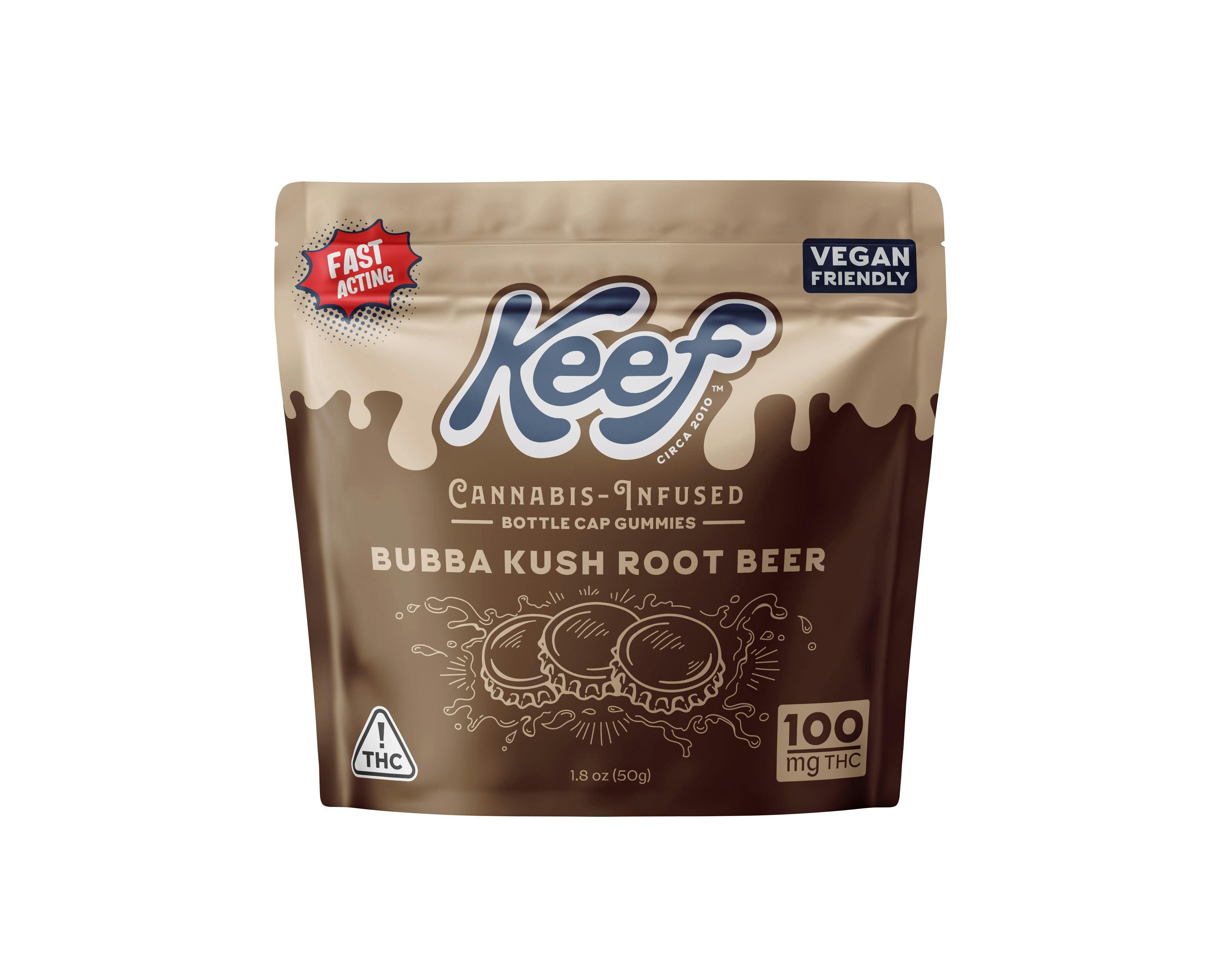 Keef Bottle Cap Gummies Bubba Kush Root Beer - Keef Brands