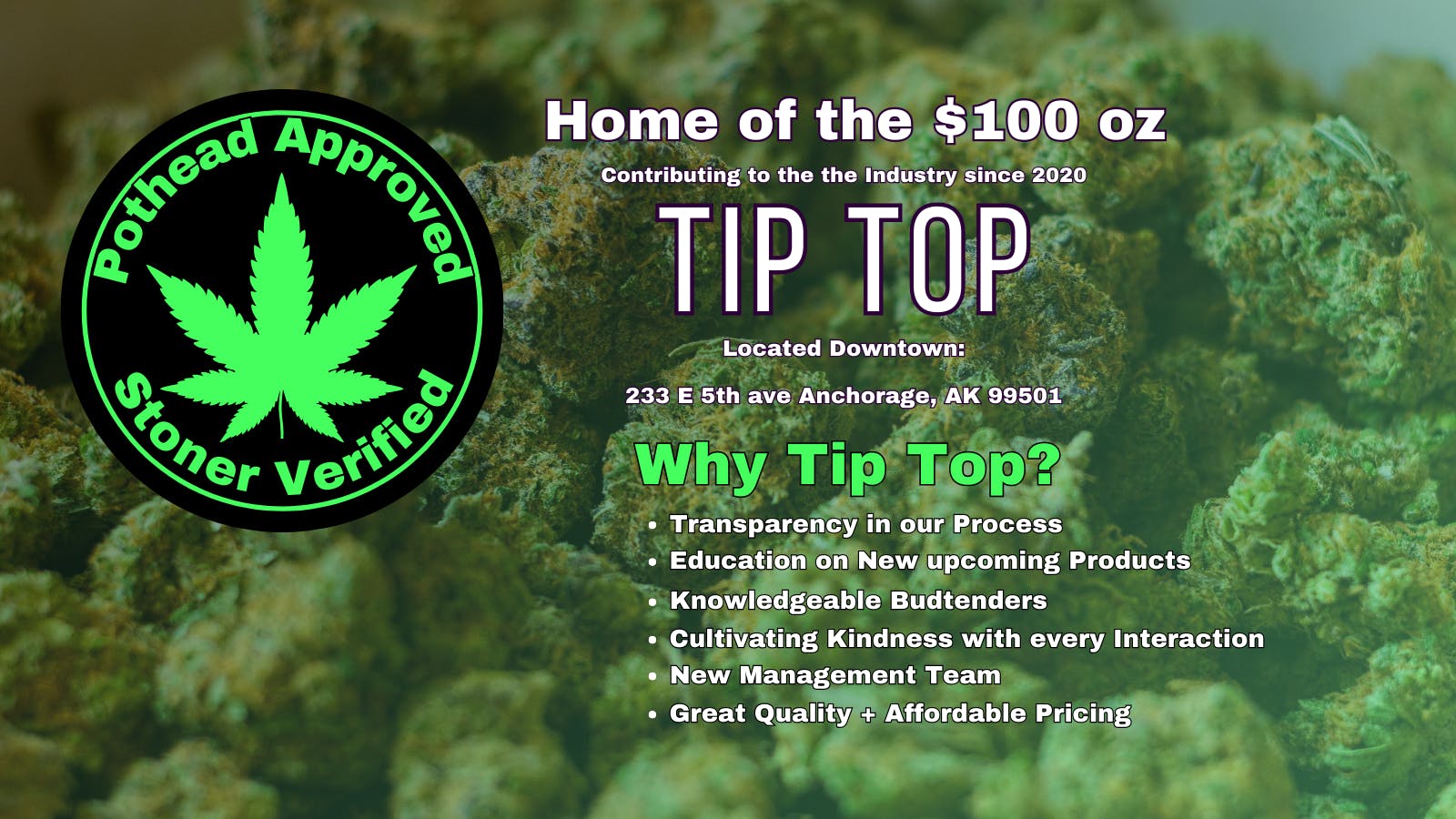 Tip Top Info, Menu & Deals - Weed dispensary Anchorage, Alaska