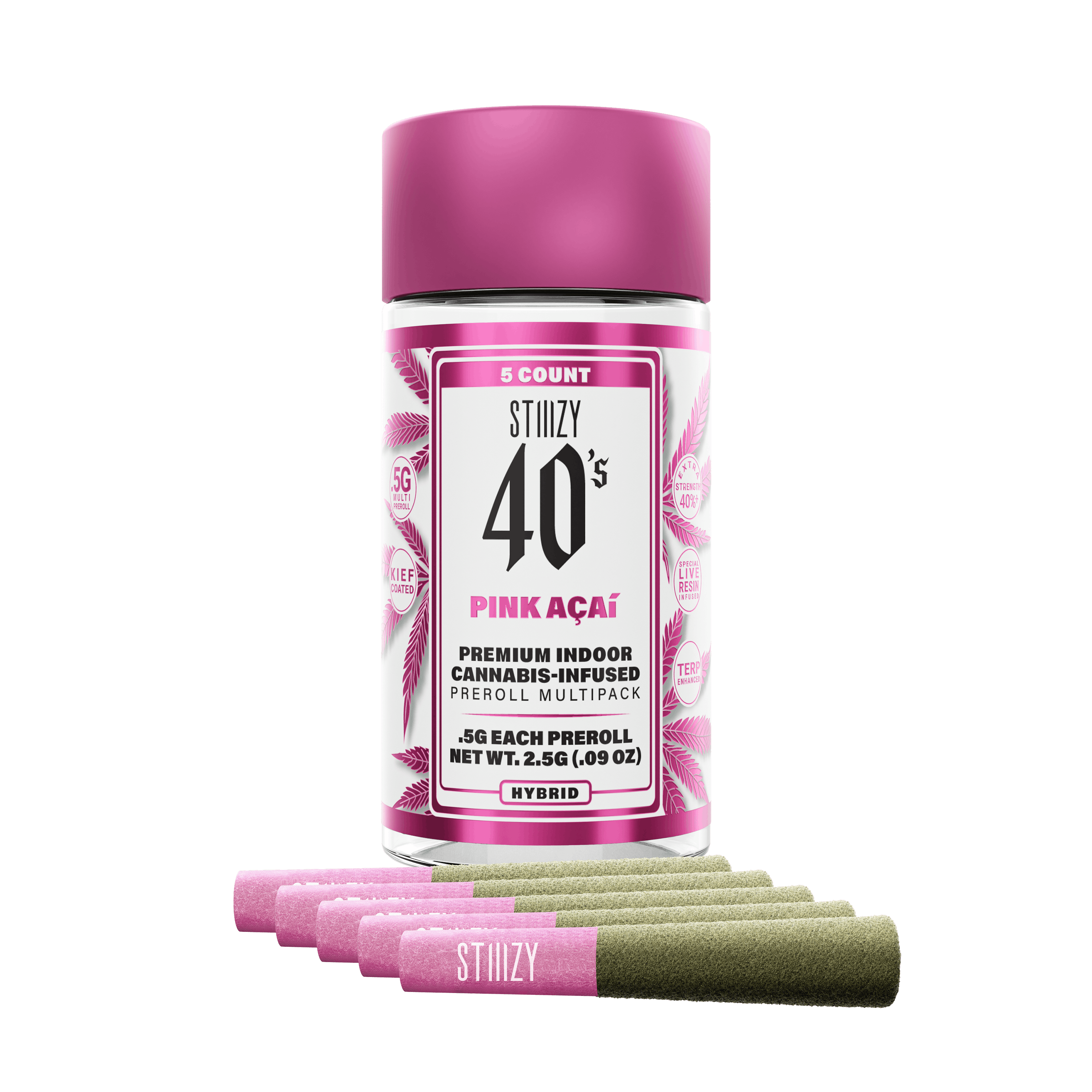 PINK ACAI - .5G 40's Infused Preroll 5 Pack - STIIIZY