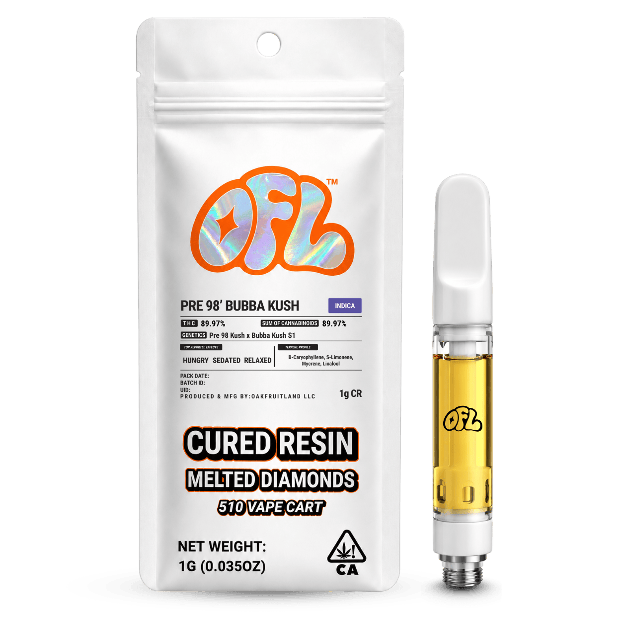 Pre 98 Bubba Kush | Cured Resin Cartridge | 1g - Oakfruitland (OFL)