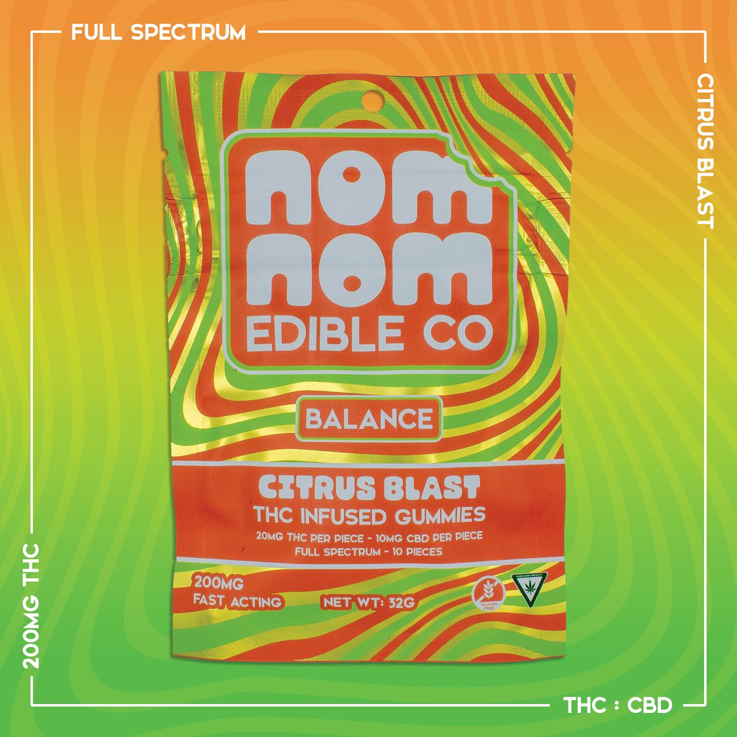 Nom Nom Gummies | Citrus Blast | 200mg:100mg - Nom Nom Edible Co