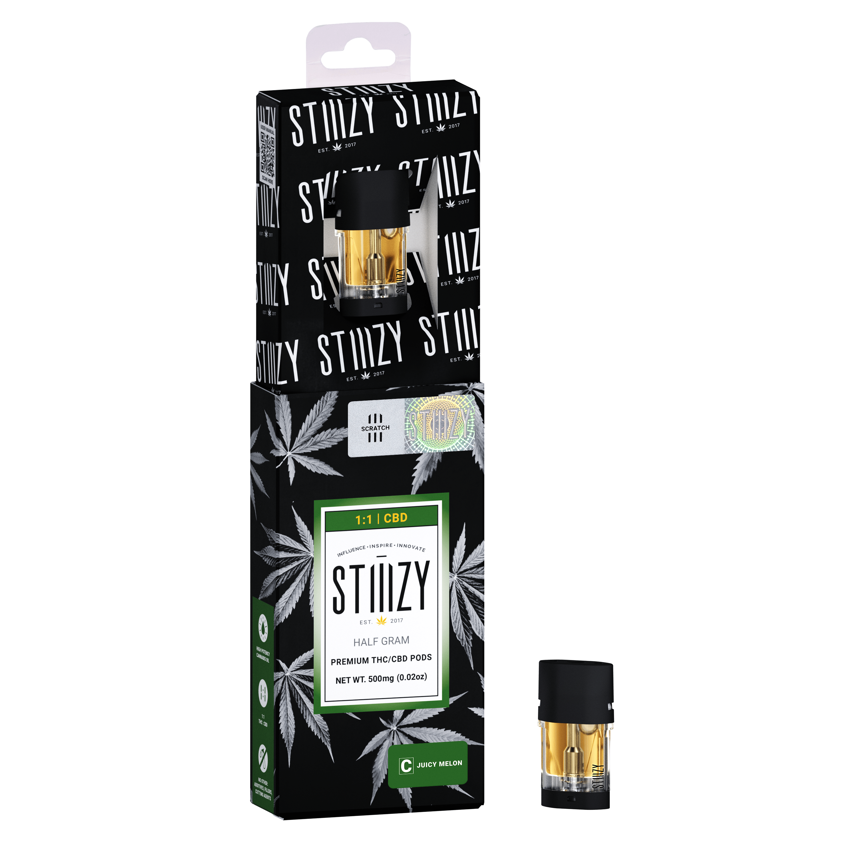 Vape Cartridge - JUICY MELON .5G 1:1 (CBD/THC) Original Pod - STIIIZY - STIIIZY Vape Cartridge - JUICY MELON .5G 1:1 (CBD/THC) Original Pod - STIIIZY - STIIIZY