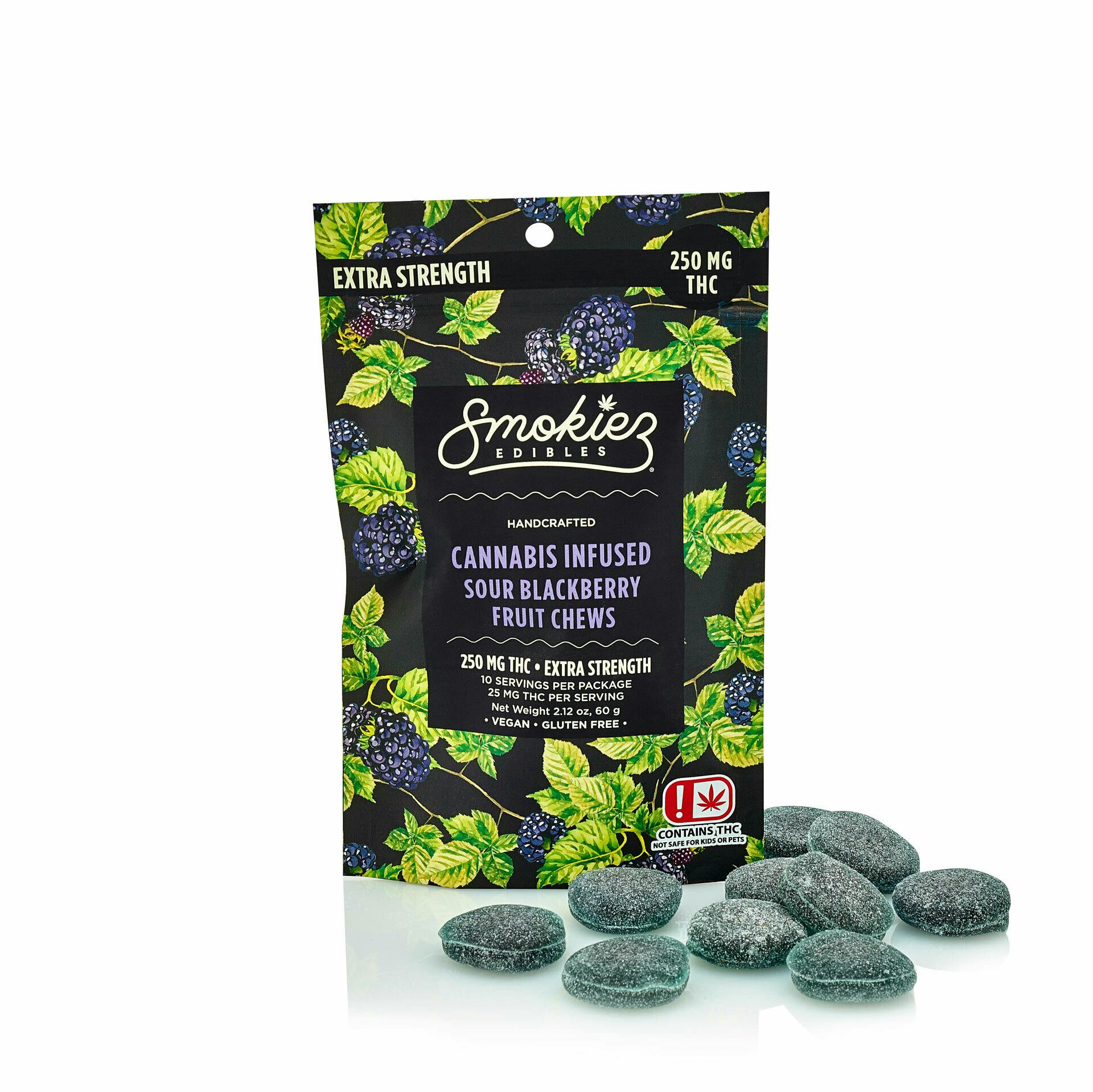 Sour Blackberry Fruit Chews - 250 mg THC - OK - Smokiez Edibles Sour Blackberry Fruit Chews - 250 mg THC - OK - Smokiez Edibles