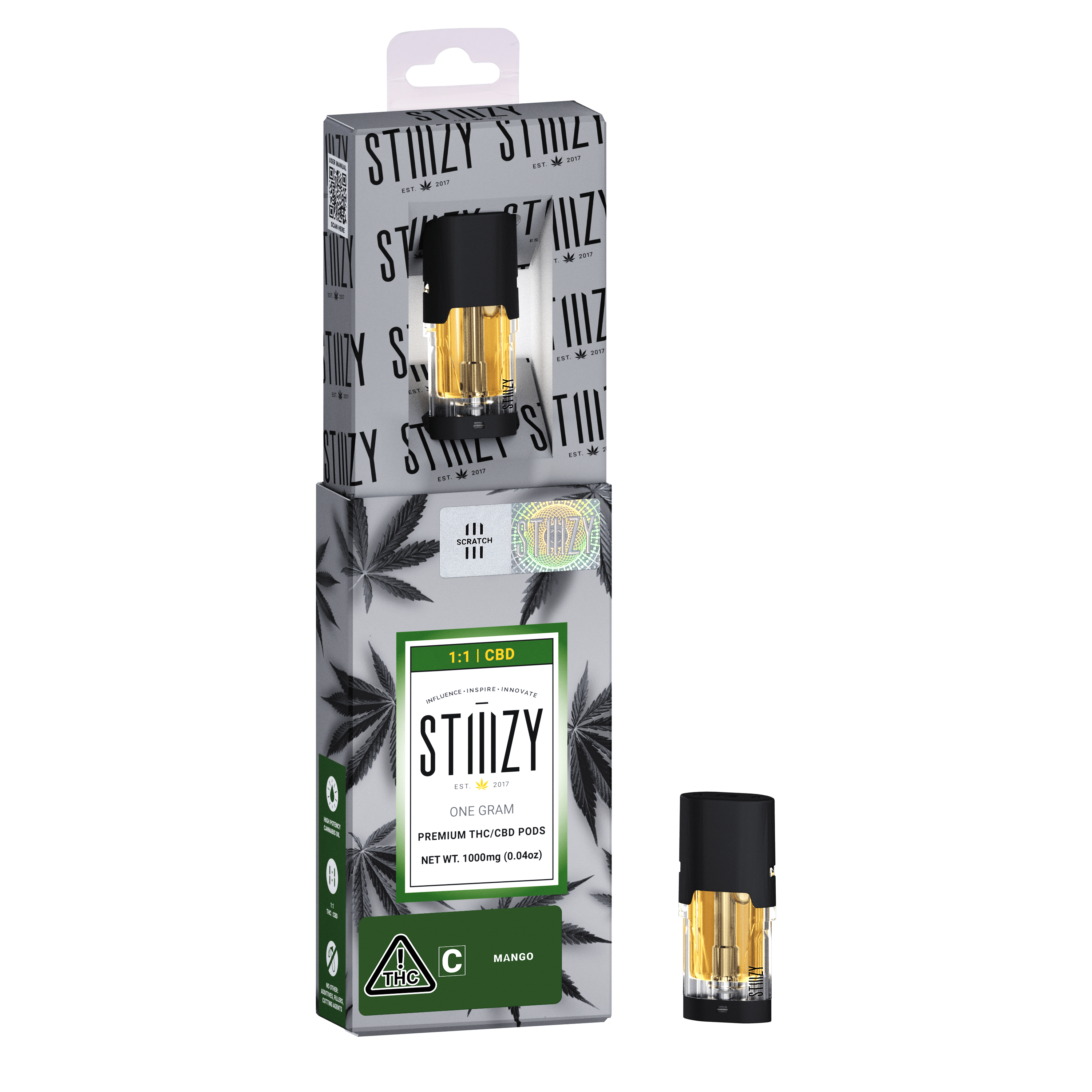 Vape Cartridge - MANGO 1G 1:1 (CBD/THC) Original Pod - STIIIZY