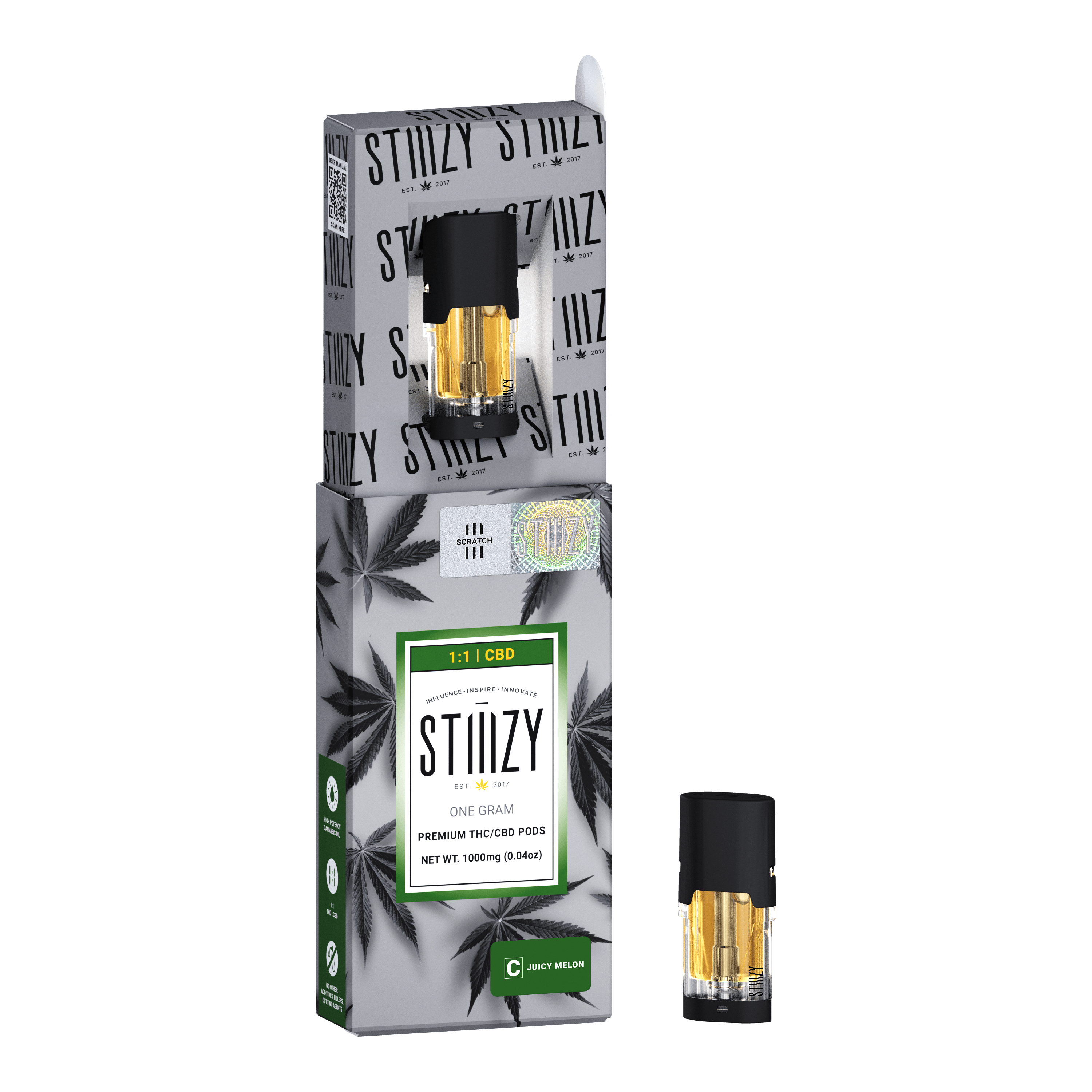 Vape Cartridge - JUICY MELON 1G 1:1 (CBD/THC) Original Pod - STIIIZY - STIIIZY