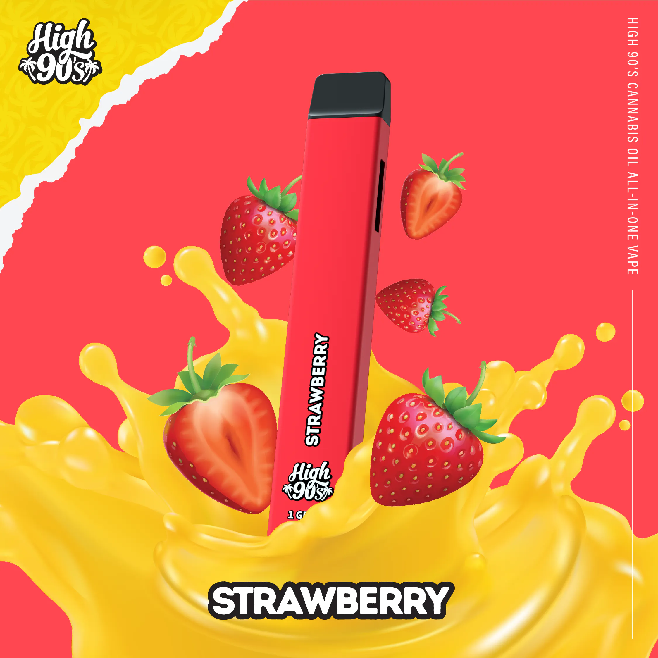 HIGH 90s - High 90s Strawberry 1g All-In-One Vape Main Image