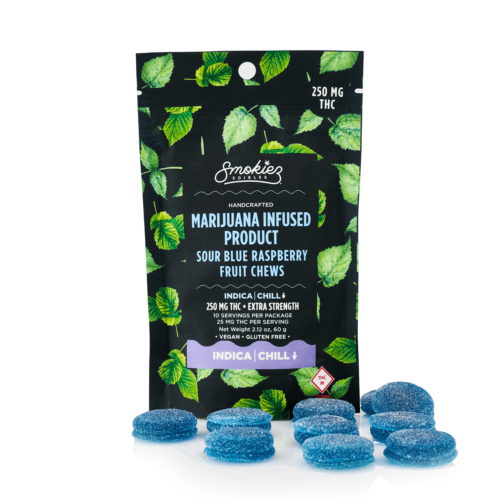 Smokiez INDICA Sour Blue Raspberry Fruit Chews - 250mg - MO