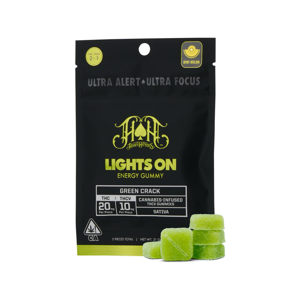 Heavy Hitters - Green Crack | Sativa - Lights On THCV Energy Gummies -100mg THC |50mg THCV