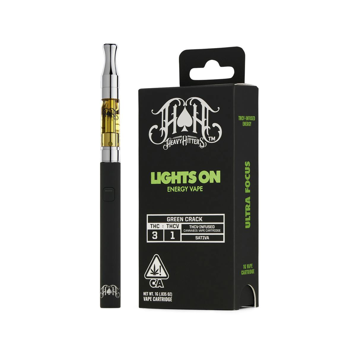 Heavy Hitters - Green Crack | Sativa - Lights On THCV Energy - 1G Vape Cartridge