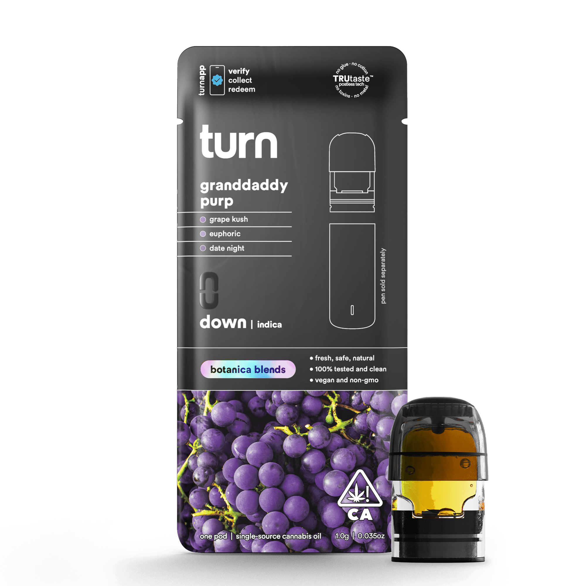 1.0g pod | granddaddy purp | botanica blends | down | - turn