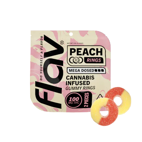 Flav - Peach - Hybrid- Mega Dosed Live Resin (gummy) Rings- 100mg Two Piece | Flav  -DD4 FRONT