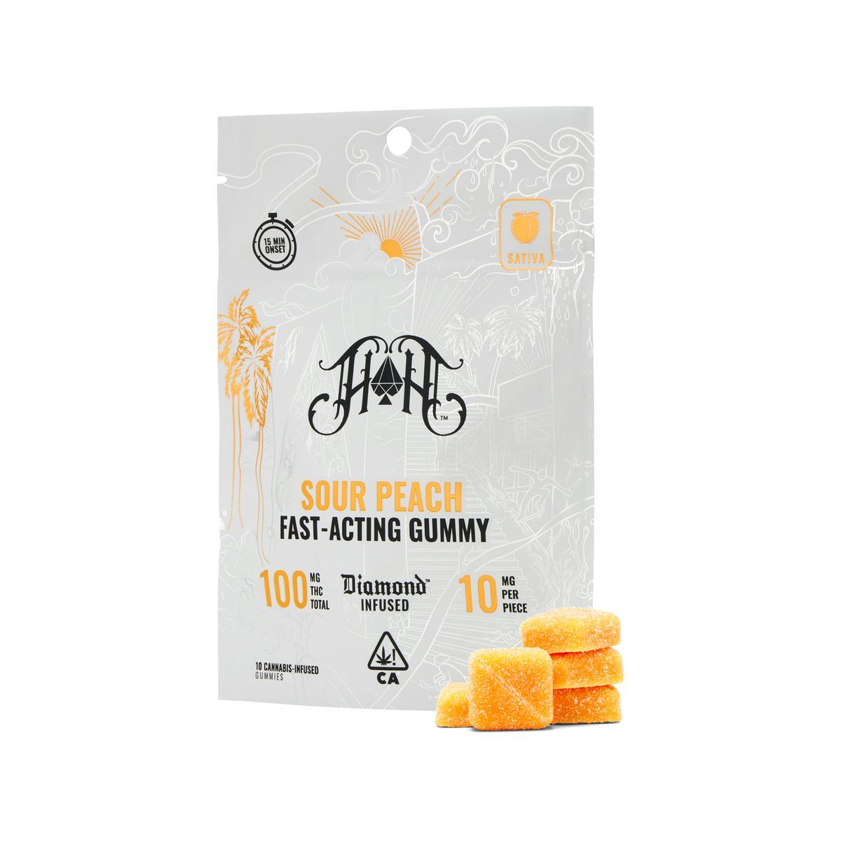 Heavy Hitters - Sour Peach | Sativa - Fast-Acting Gummies - 100mg THC