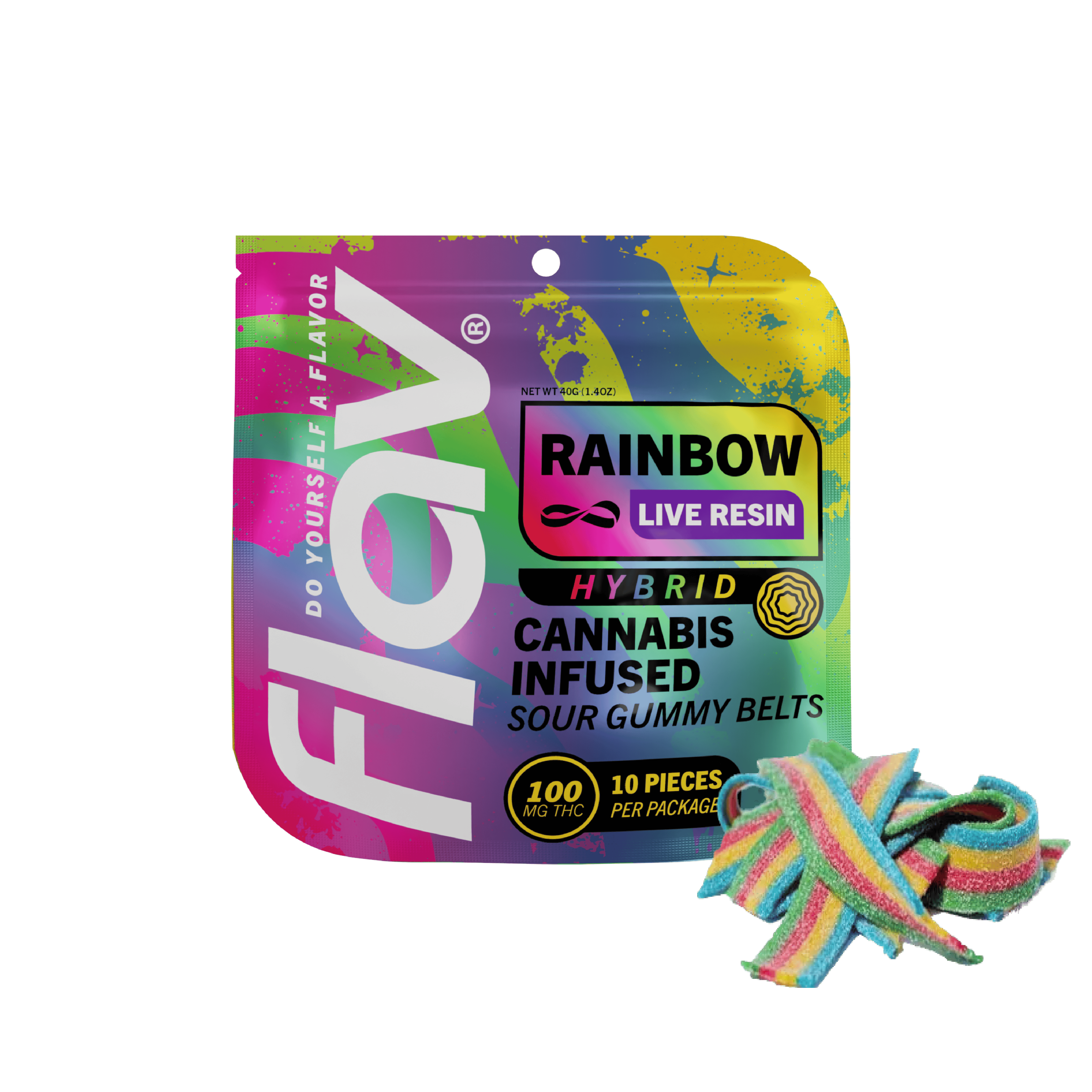 Sour Rainbow Belts -Hybrid- 100mg 10pk Live Resin Gummy Belts (Edibles) | Flav       -BB3  BACK