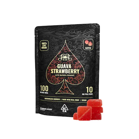 Heavy Hitters - Guava Strawberry -Sativa- 100mg THC | Live Rosin Solventless (Gummies) | Made with Real Fruit | Vegan 5-pack | Heavy Hitters      -r6 MIDDLE