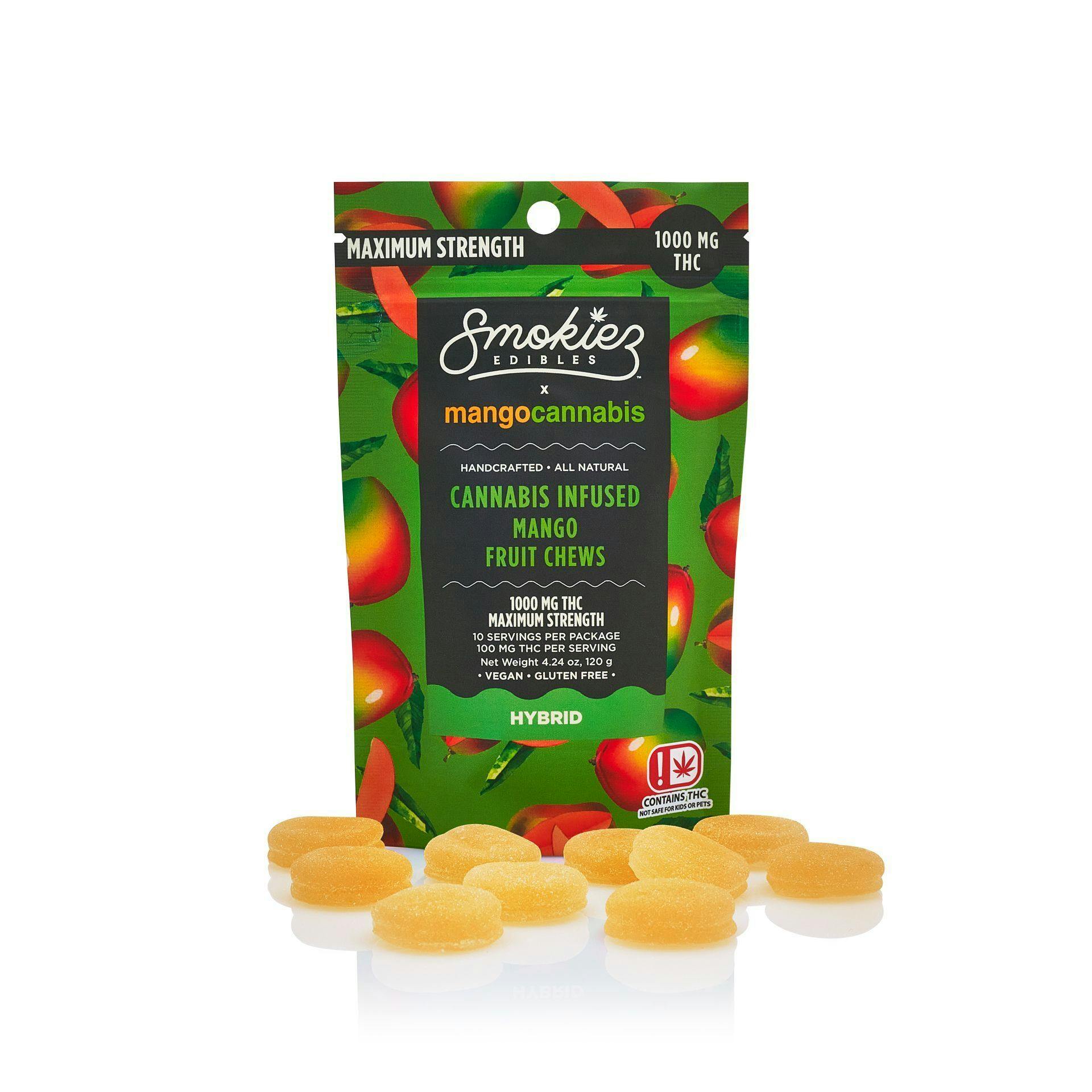 1000mg THC Sour Mango Fruit Chews - Smokiez x Mango Cannabis