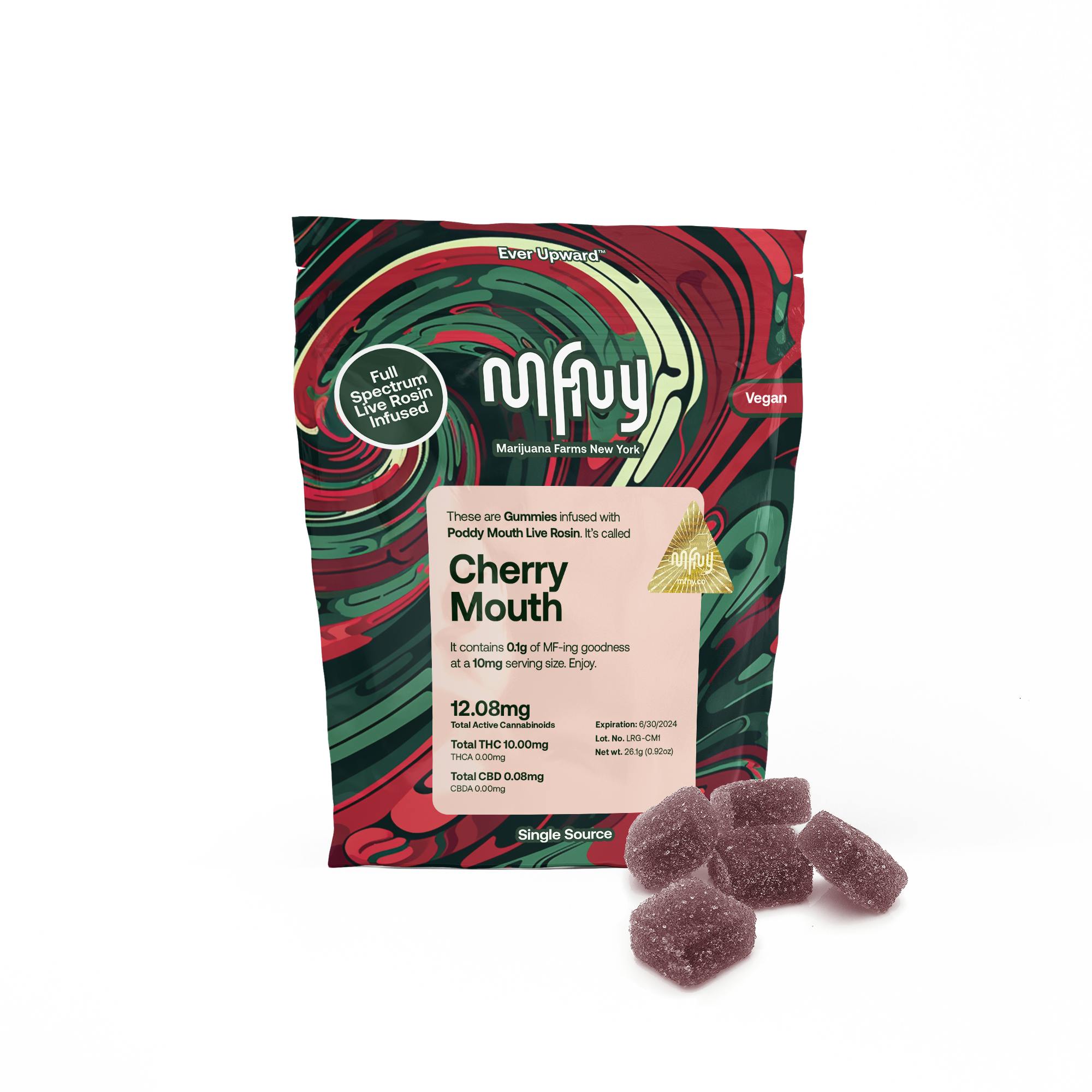 Cherry x Poddy Mouth Live Rosin Gummies | 100mg 10pk - MFNY