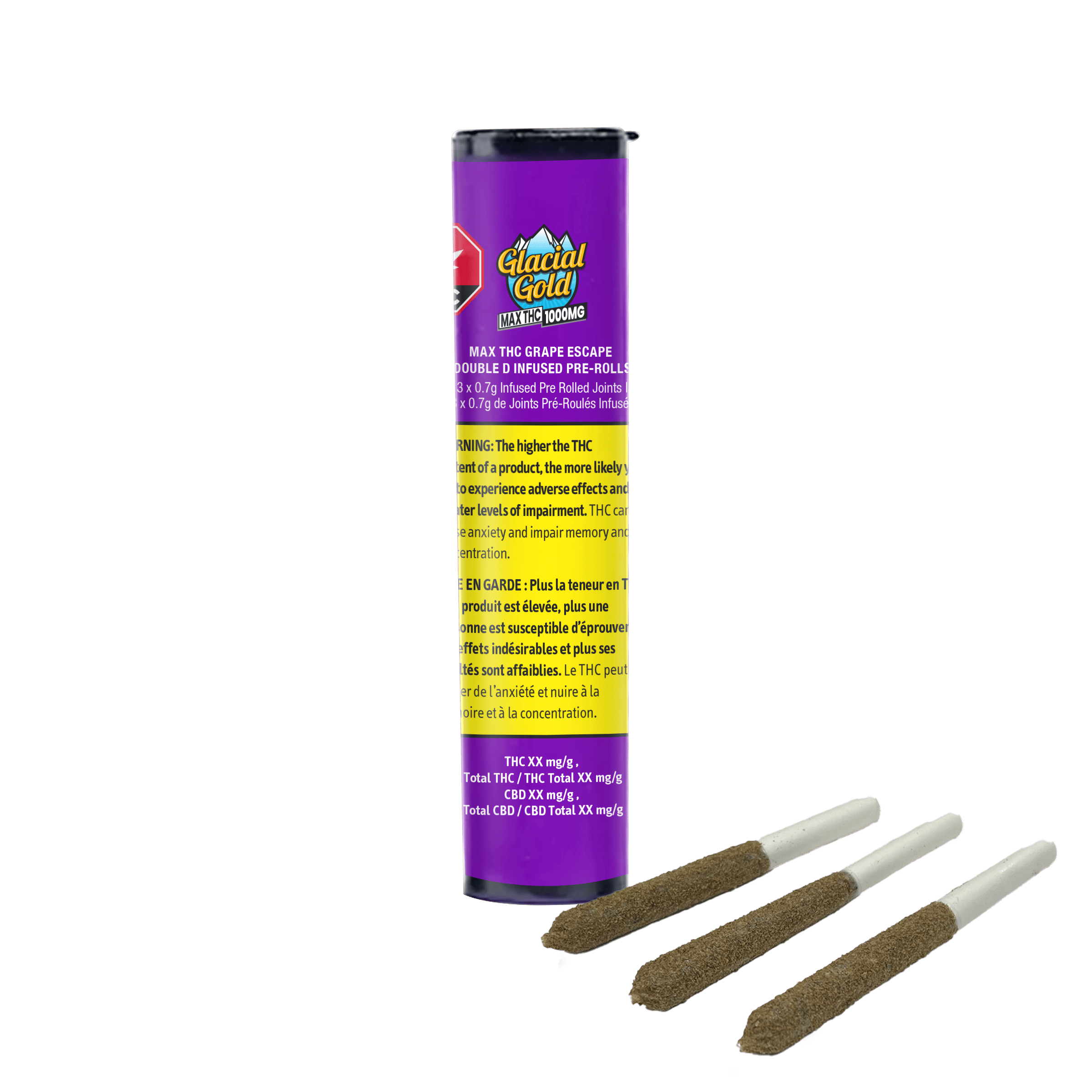 MAX THC Grape Escape Double D Infused Pre-Rolls (3x0.7g) - Glacial
