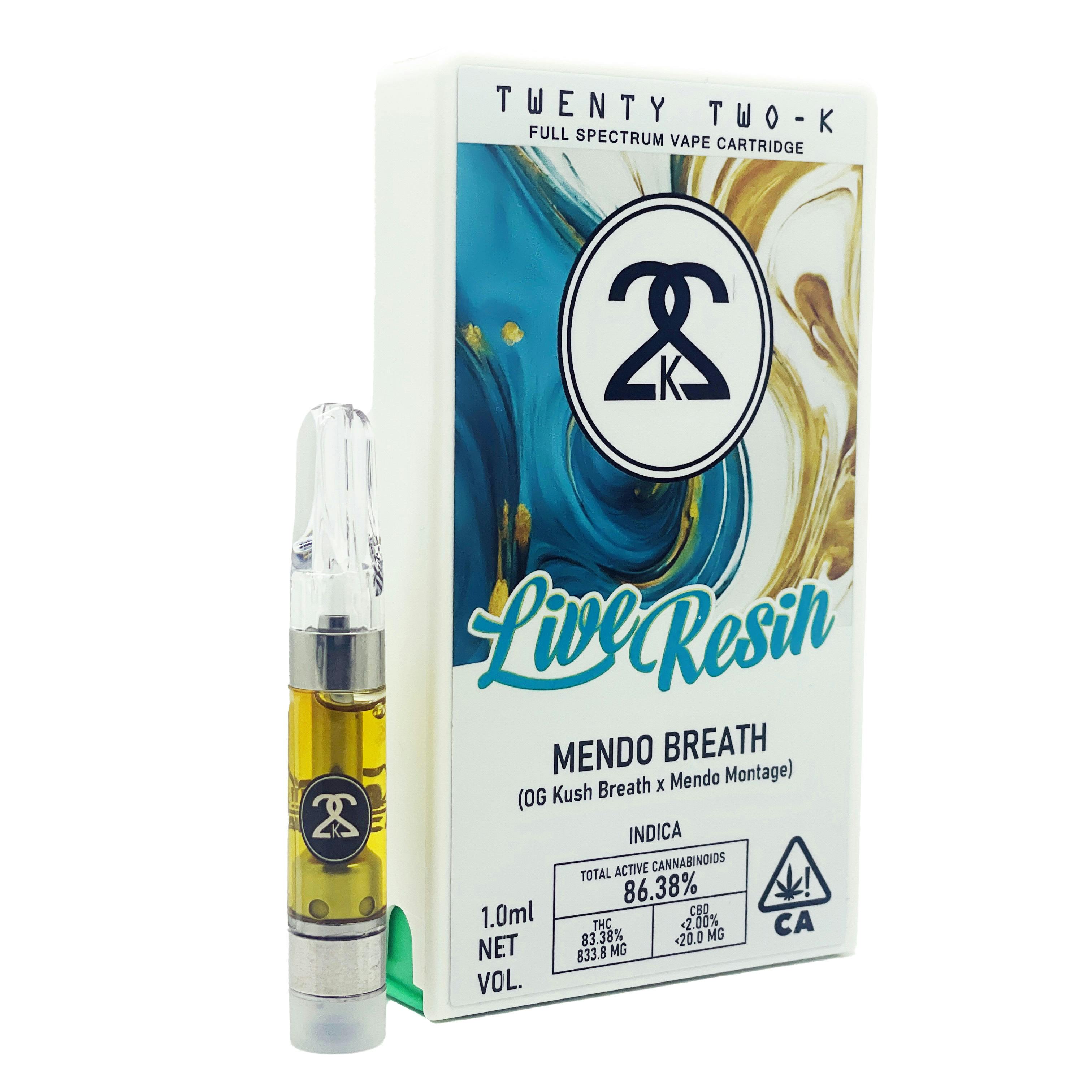22K - Live Resin - Mendo Breath - 1.0ml Cartridge - Twenty