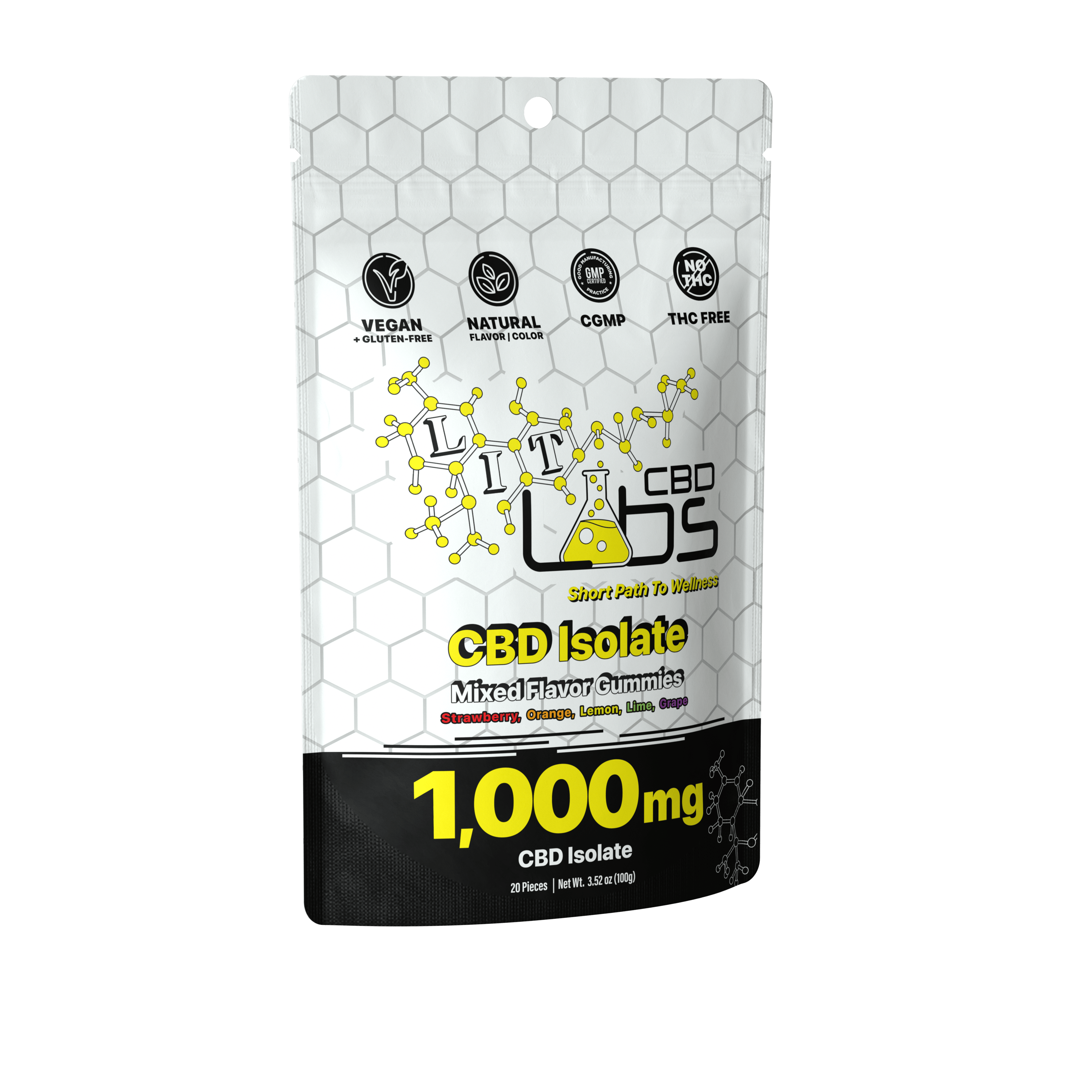 CBD ISOLATE (NO THC) - Mixed Flavor Gummy 1,000mg (20 pcs) - Lit Labs