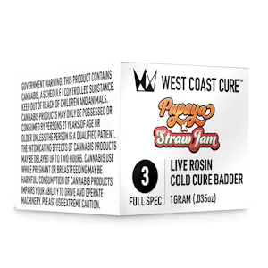 WEST COAST CURE - WCC - Papaya x Straw - Jam Live Rosin - Cold Cure Badder - Tier 3 - 1G