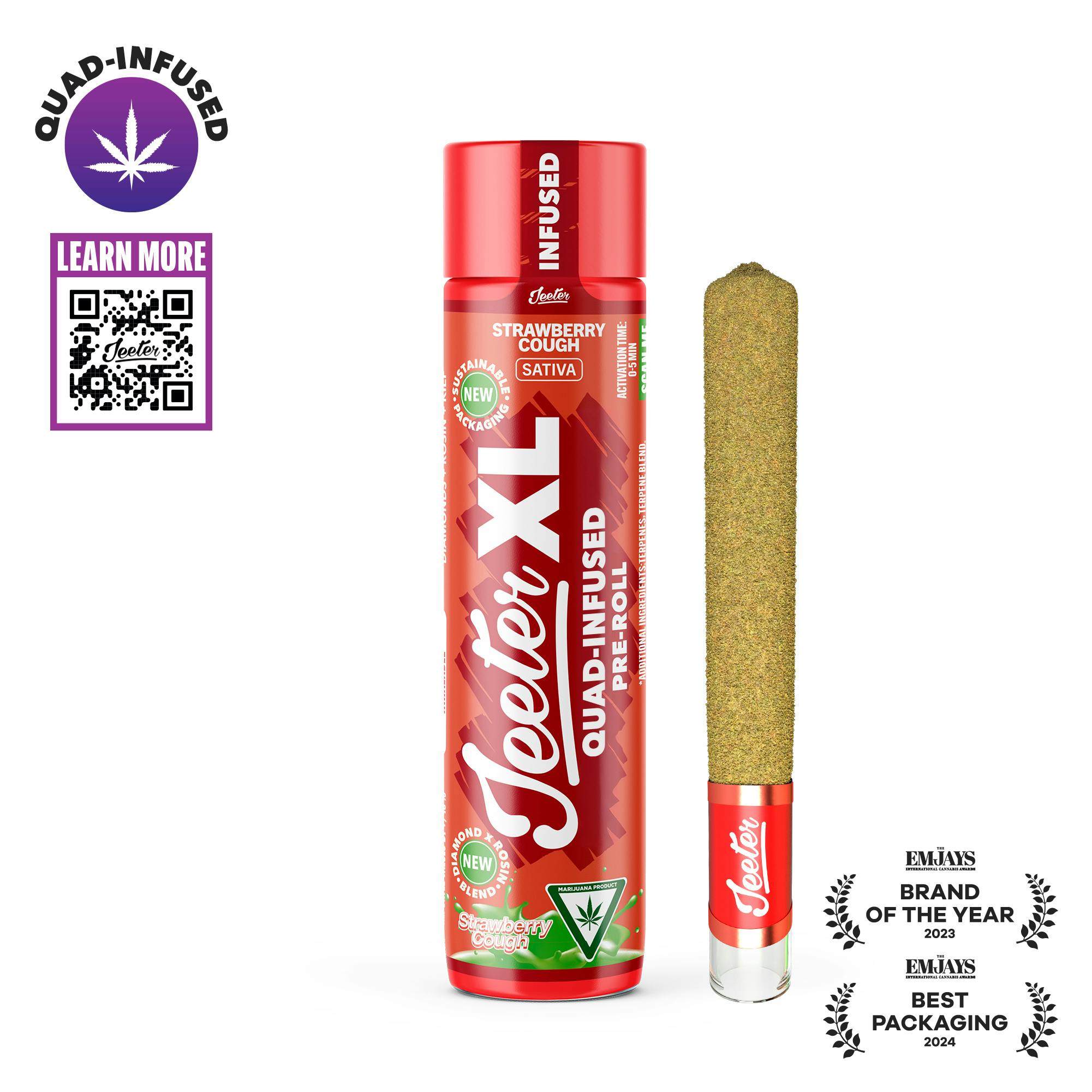 ストロベリーシュガー Jeeter | Strawberry Cough | XL Quad-Infused Joint | 2g - Jeeter