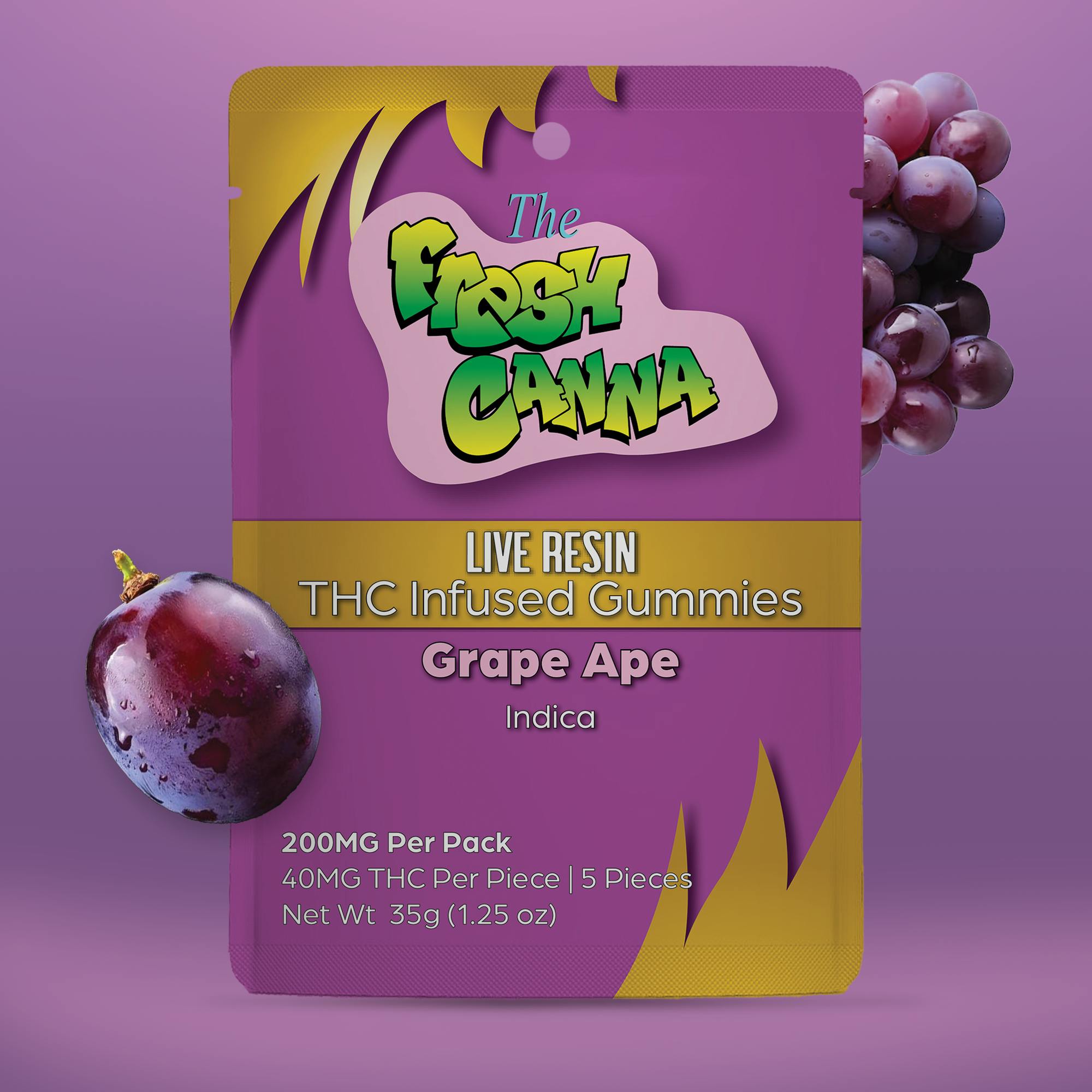 Fresh Canna | Grape Ape Live Resin Gummies | 200mg | 5pk | 40mg/ea