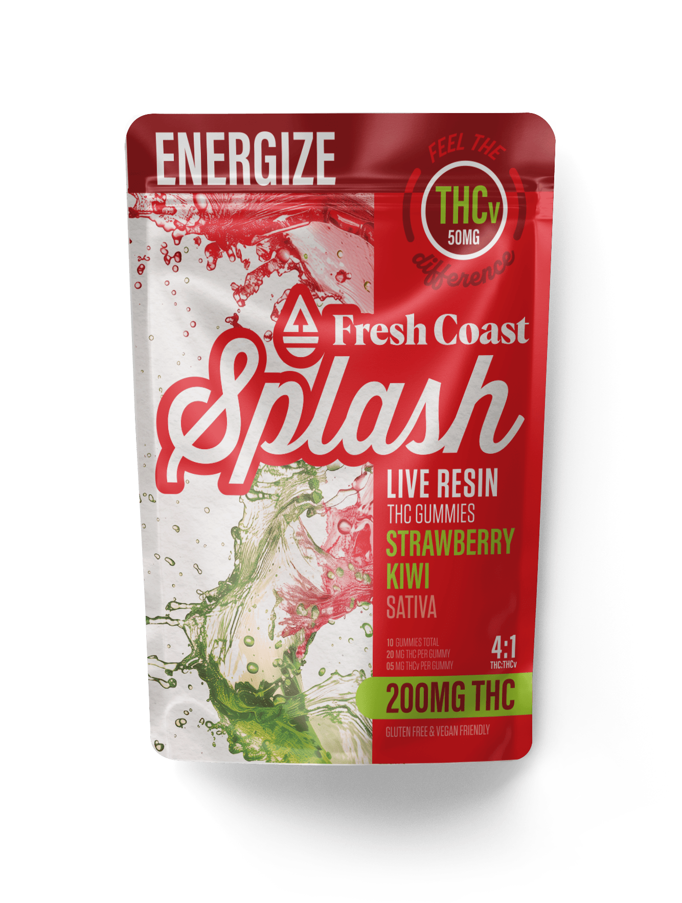Splash | Strawberry Kiwi 4:1 THC:THCv LR Gummies | 200mg | 10ct