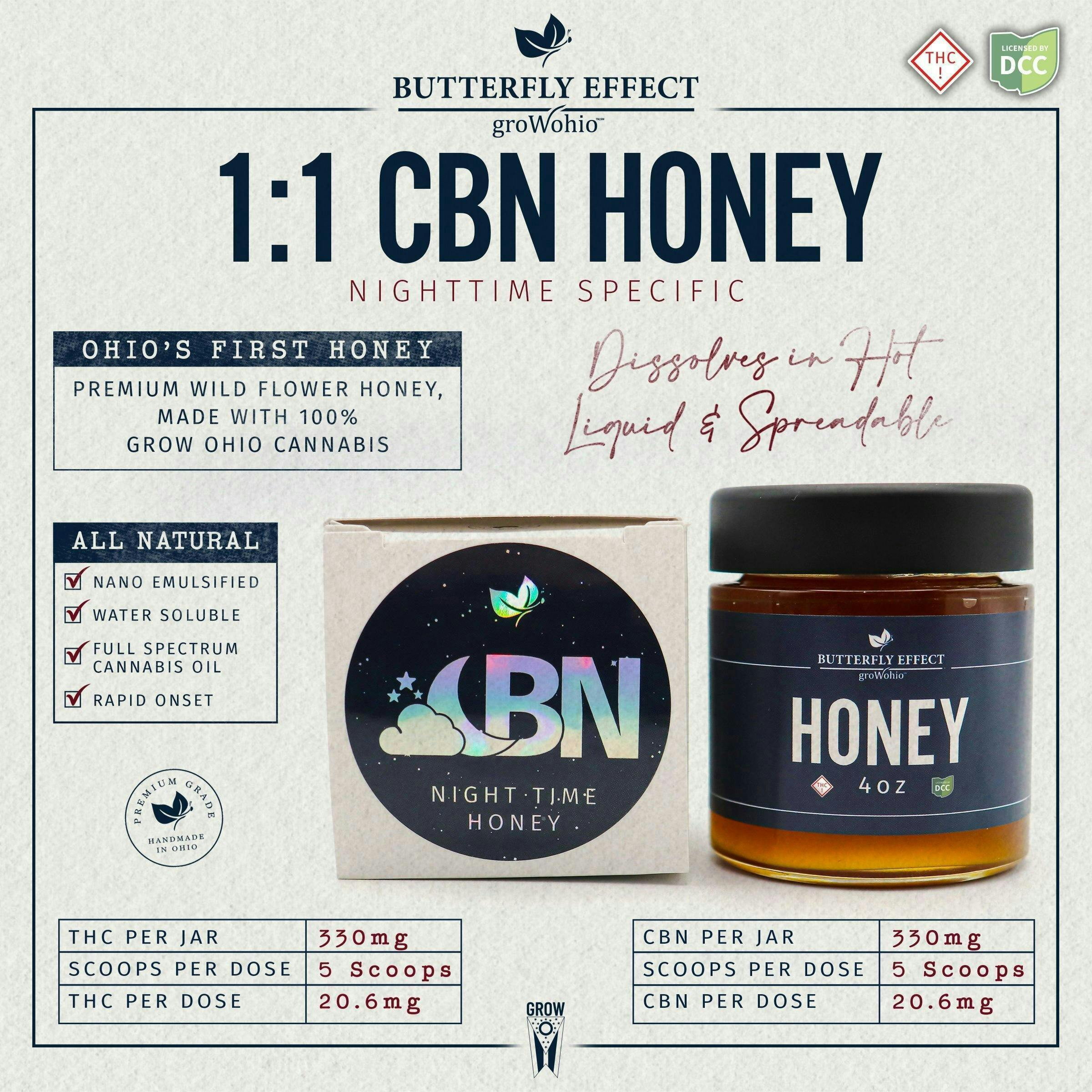 1:1 THC:CBN Honey (330mg) - Butterfly Effect - Grow Ohio