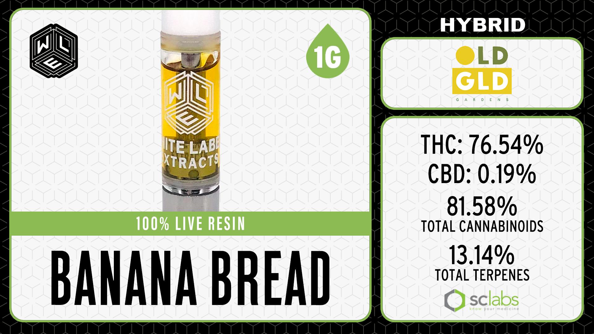 WLE | Banana Bread | Live Resin Cartridge (1g) Hybrid - White Label Extracts WLE | Banana Bread | Live Resin Cartridge (1g) Hybrid - White Label Extracts
