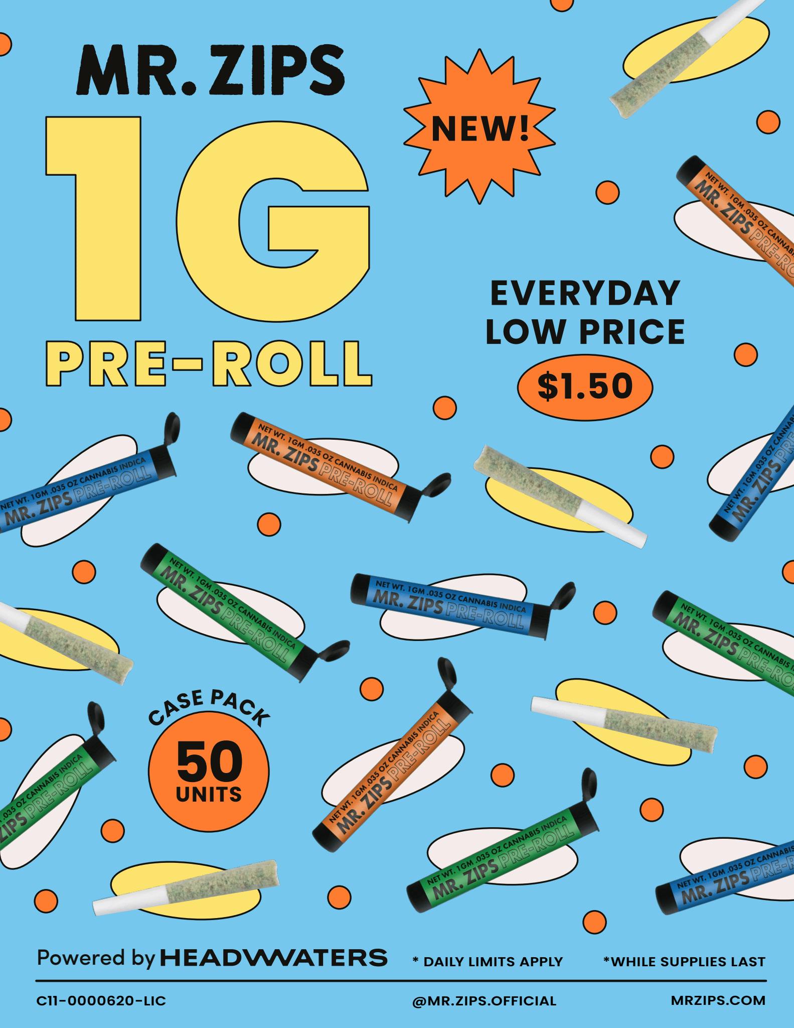 MR. ZIPS | Blue Zkittles | Indica | Pre-Roll | Single 1g - MR. ZIPS