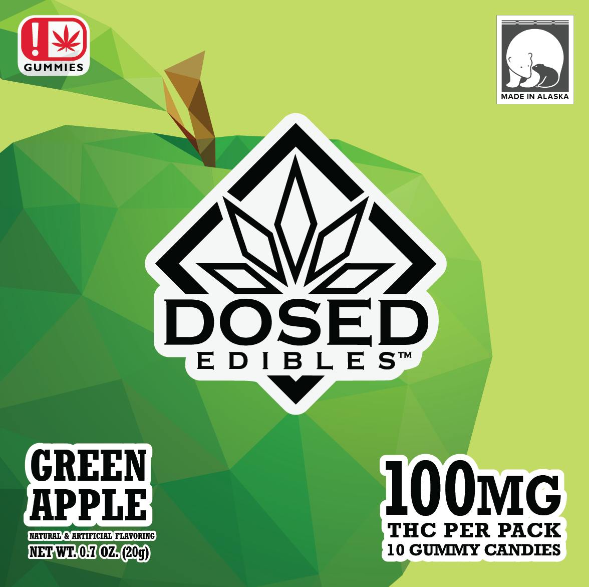 100mg | Green Apple| Gummies | Dosed Edibles Alaska