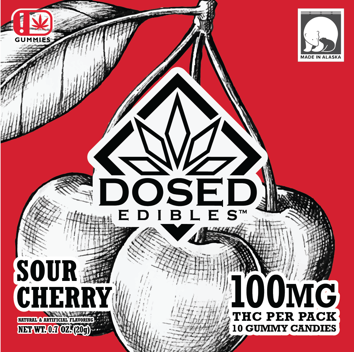 100mg | Sour Cherry | Gummies | Dosed Edibles Alaska