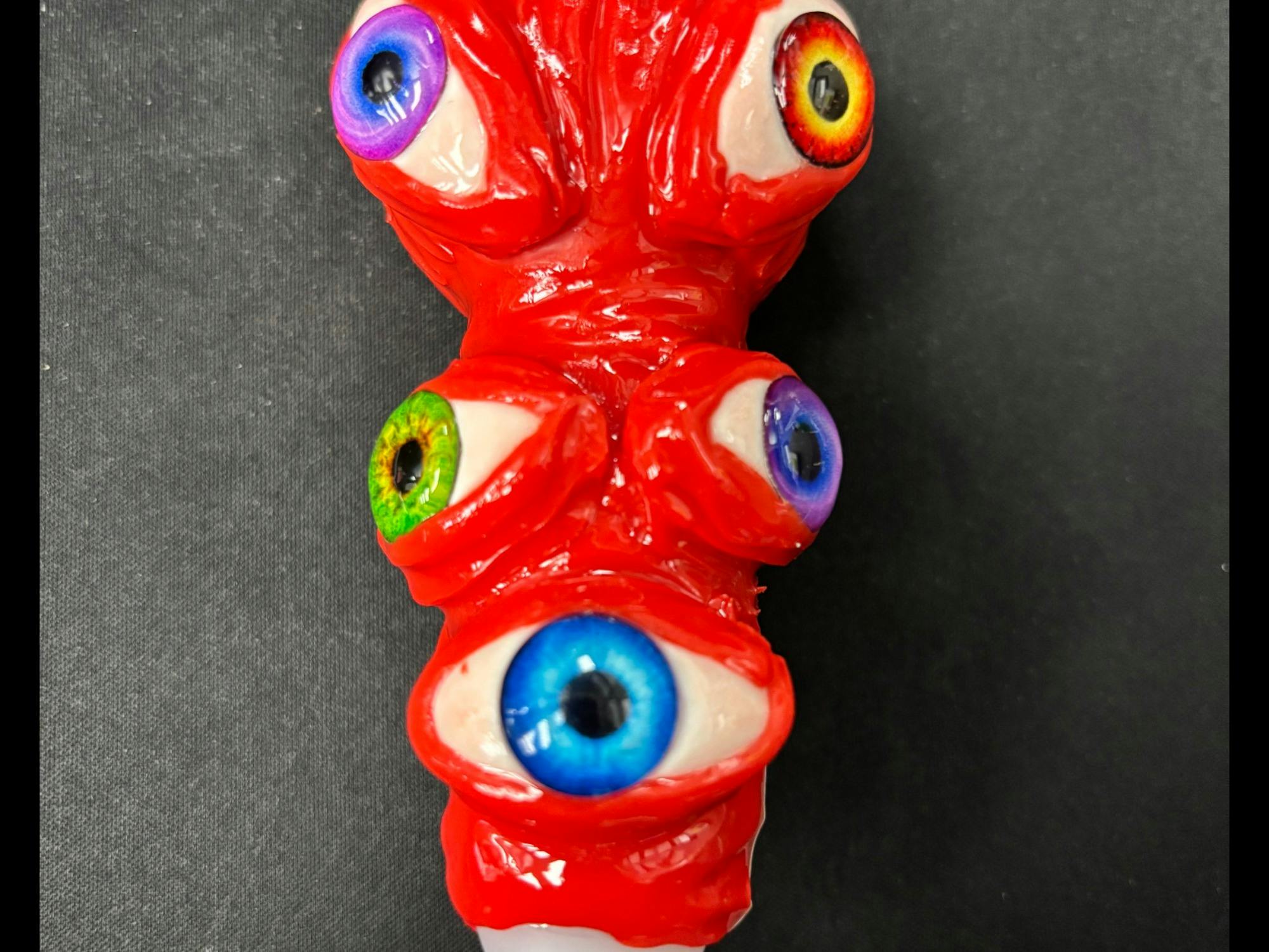 *4" Heavy Glass W/Eye Design | Red | Pipe | 907 Distributors