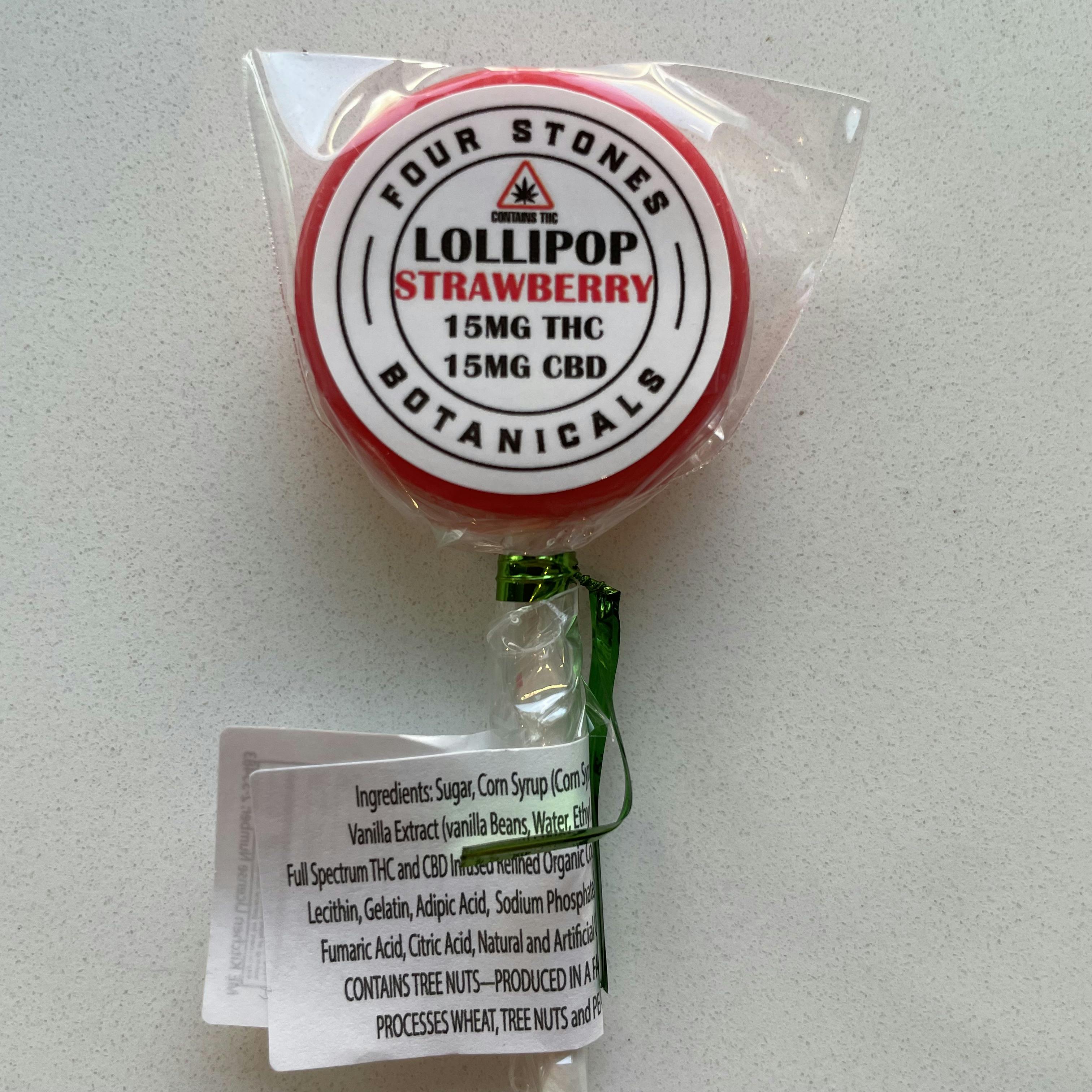 Four Stones Botanicals - Strawberry Lollipop (15mg THC/15mg CBD)