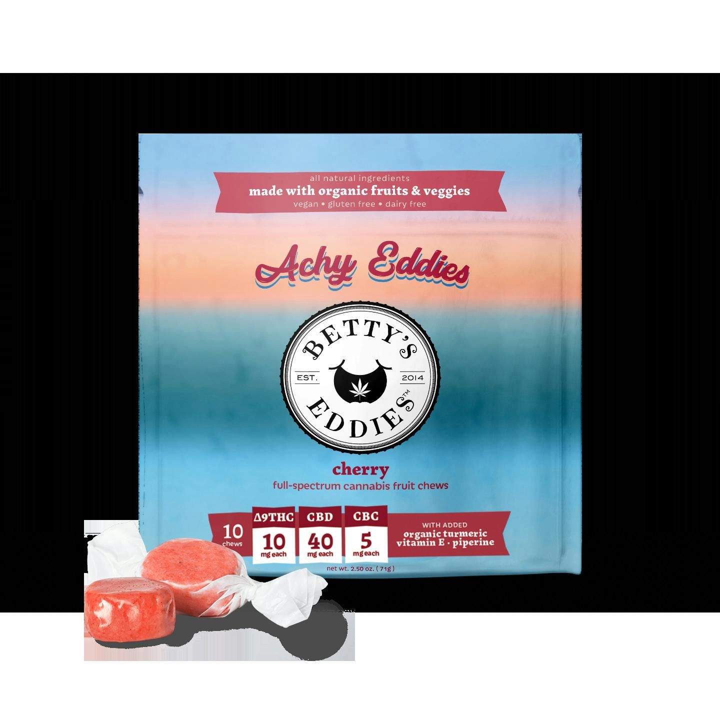 Cherry "Achy Eddies" Chews [10mg THC: 40mg CBD: 5mg CBC] || Betty's Eddies