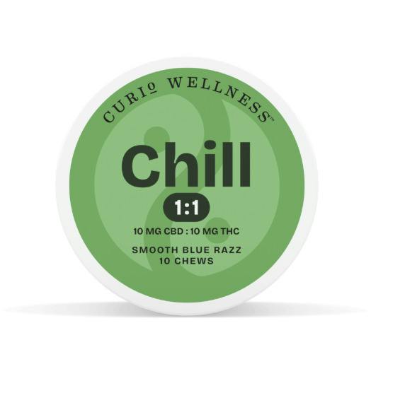 Chill 1:1 [10mg CBD:10mg THC] Smooth Blue Razz Chews || Curio Wellness