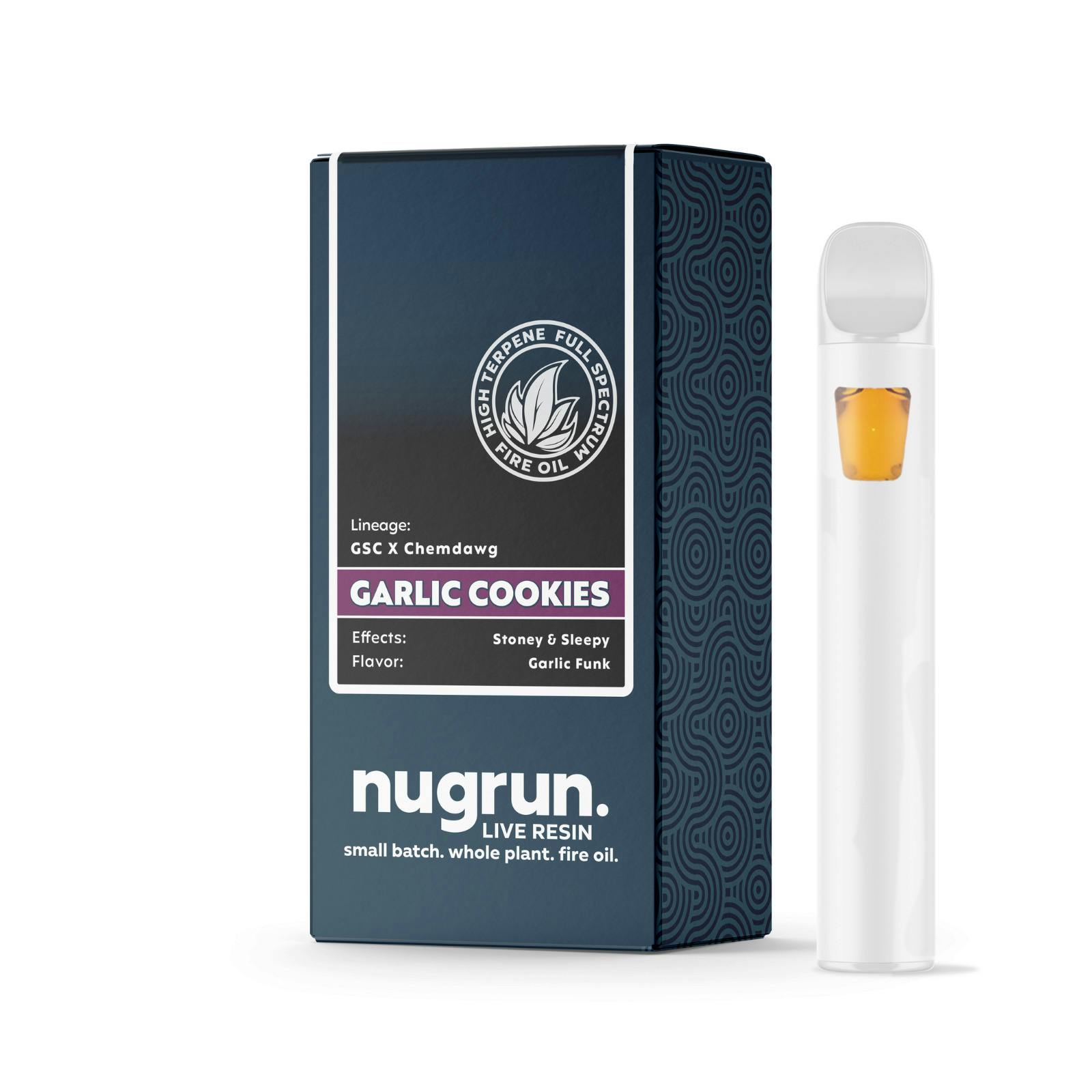 nugrun. Live Resin 1G AIO | Garlic Cookies cannabis product