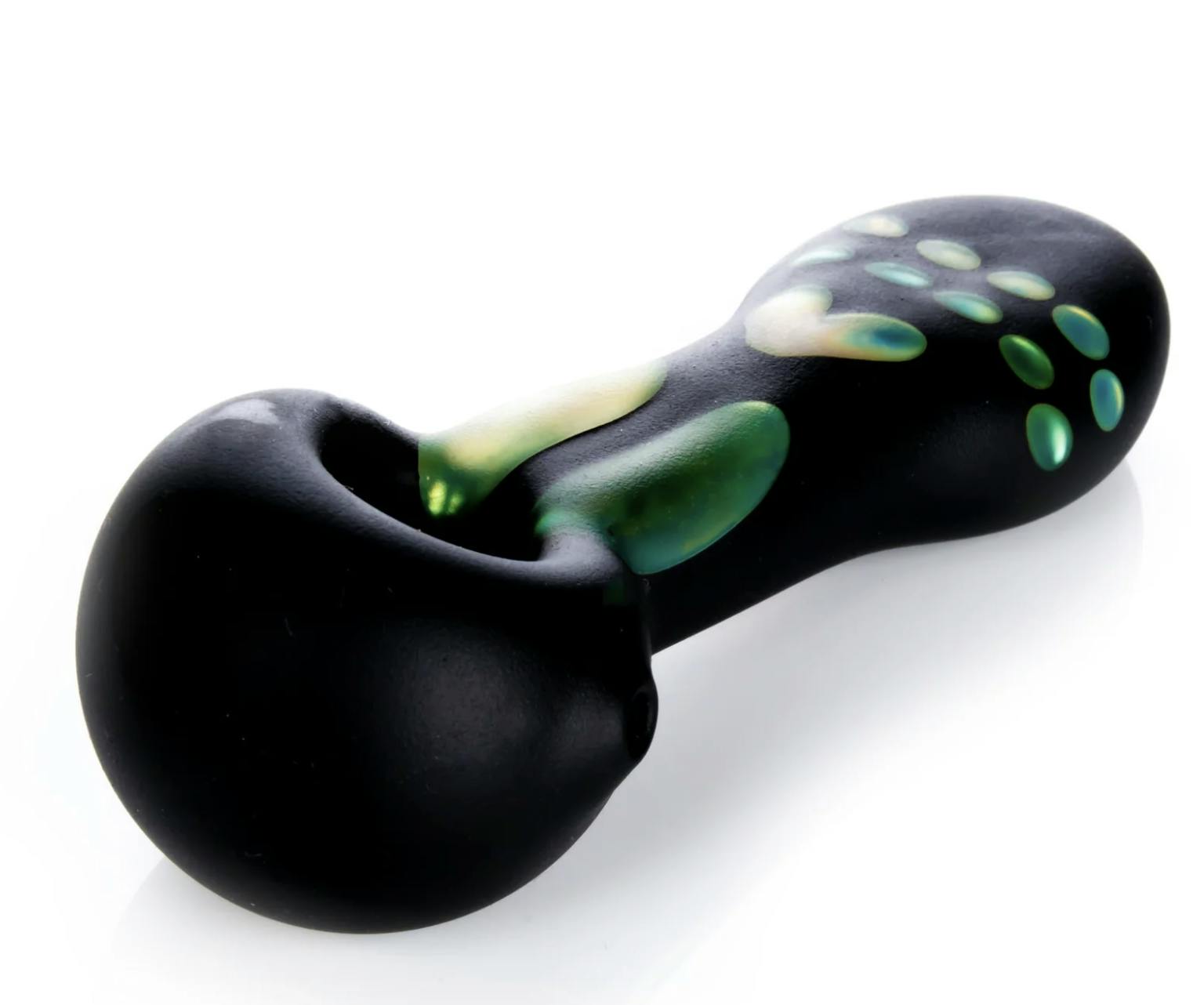 Red Eye Glass: 4.5" Frosted Black Skull Spoon Hand Pipe