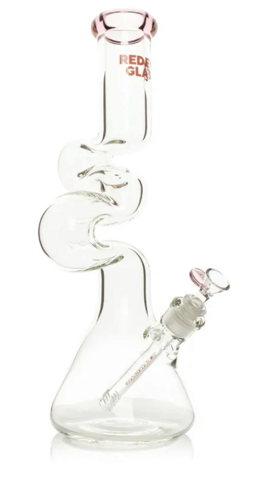 Red Eye Glass: 16" 7mm Double Zong Bong (Pink)