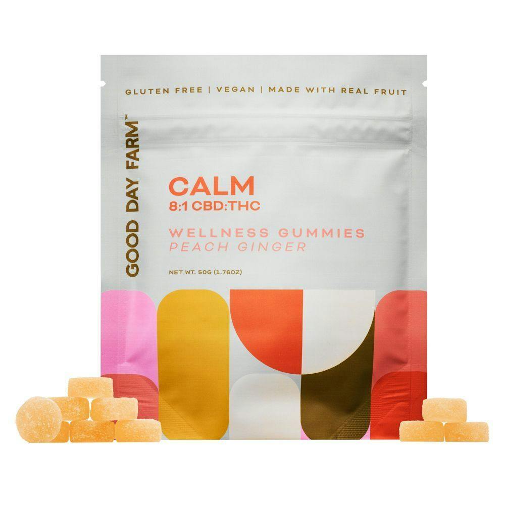GDF: Wellness Gummies | CALM 8:1 Peach Ginger | 400mg CBD : 50mg THC | 10pk at Good Day Farm Bossier City