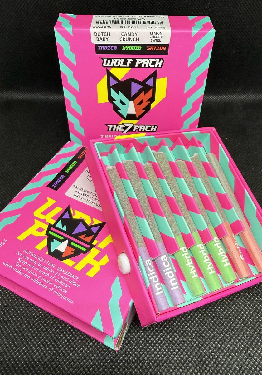 Virgin Cannabis - Wolf Pack 7x 0.5g Pre Roll Pack - Cherry Churro (S) & Super Boof (H) & Pixie Po...