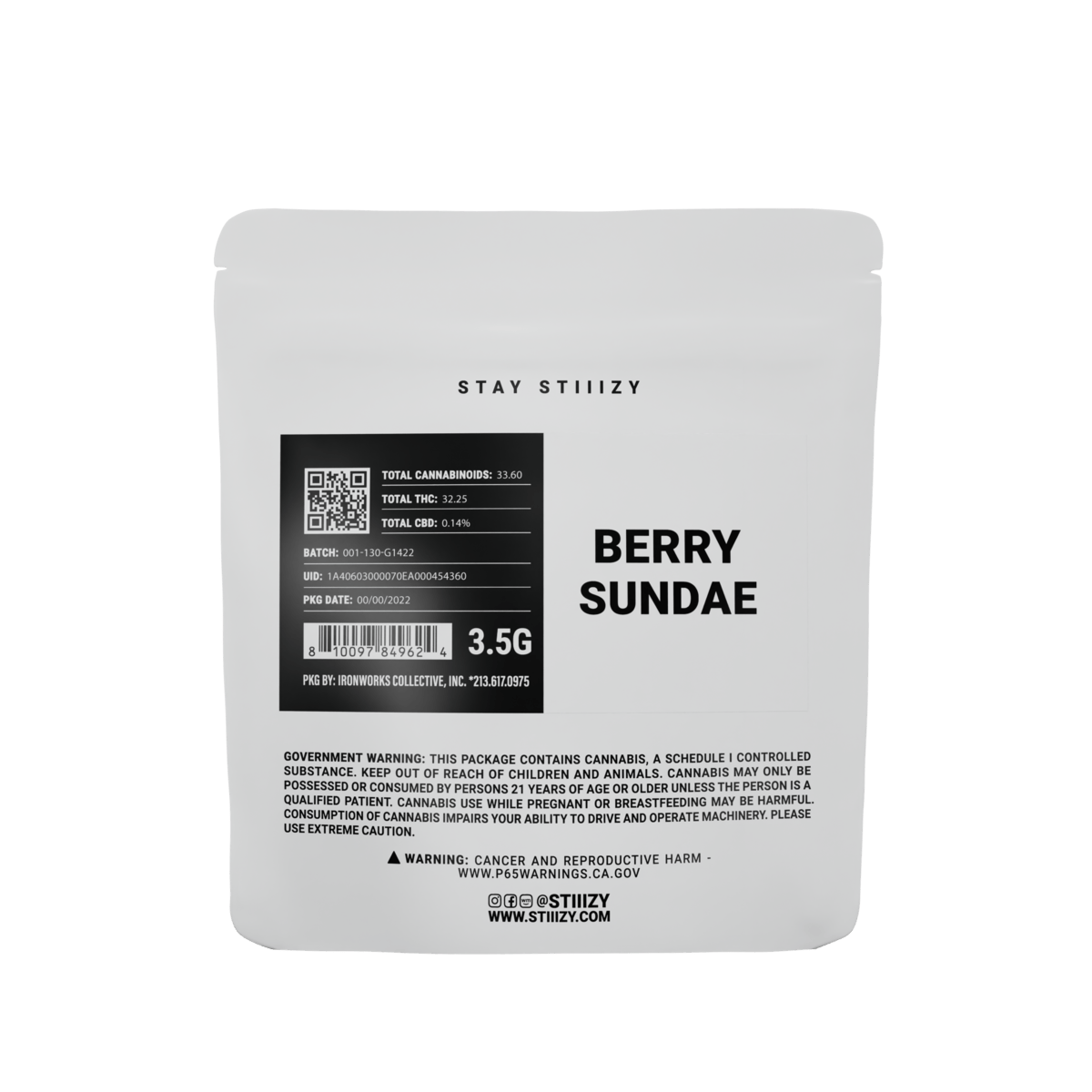 Stiiizy - FL - Cactus Cooler - 3.5G White Label Mylar