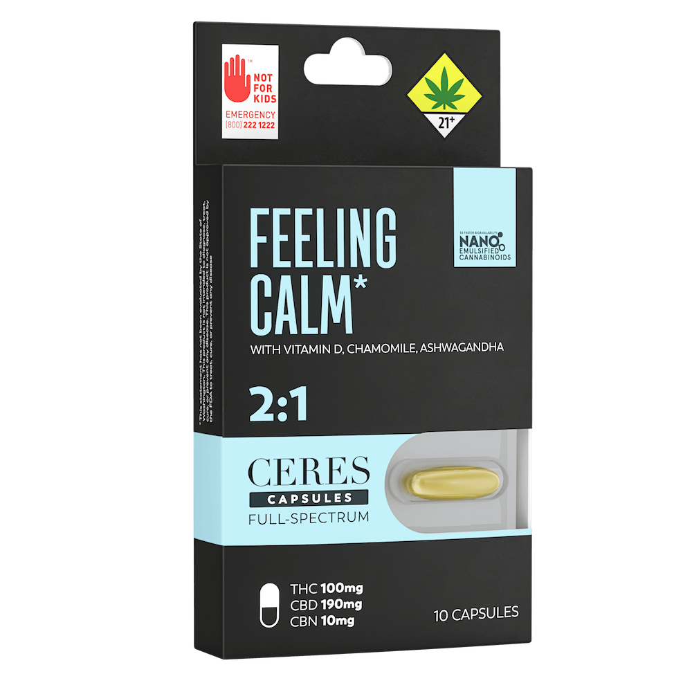 2:1 Feeling Calm (100mg THC/190mg CBD/ 10mg CBN) | Ceres - Full Spectrum Capsules