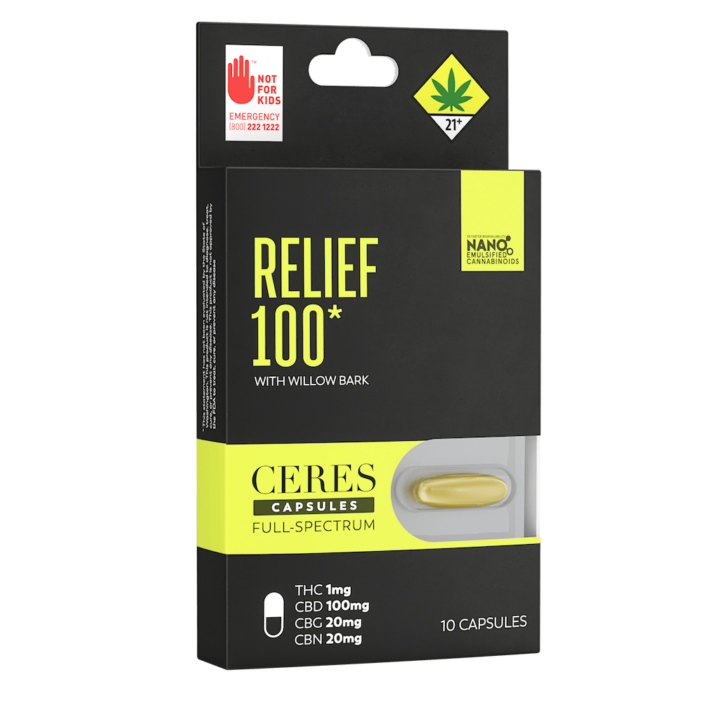 Relief 100 [10pk] (100mg CBD/1mg THC/20mg CBN/20mg CBG) | Ceres - Full Spectrum Capsules