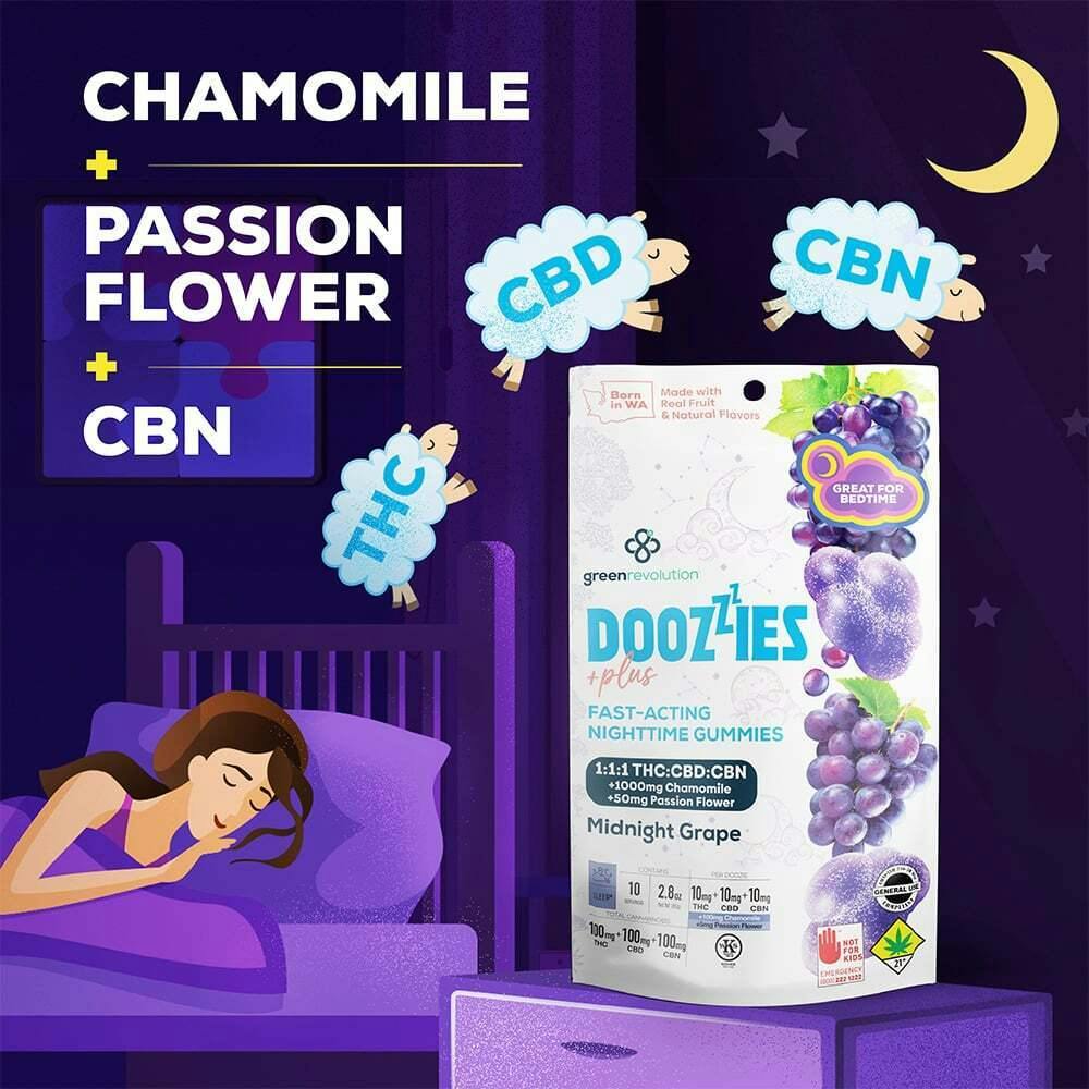 1:1:1 Midnight Grape w/ Passion Flower + Chamomile [10pk] (100mg THC/100mg CBN/100mg CBD/50mg Pas...