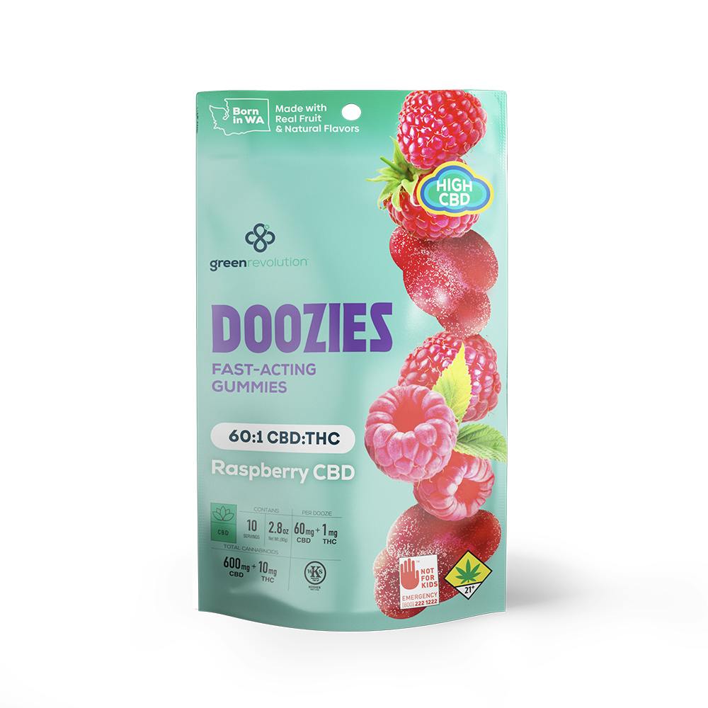 60:1 Raspberry [10pk] (600mg CBD/10mg THC) | Green Revolution - Doozies