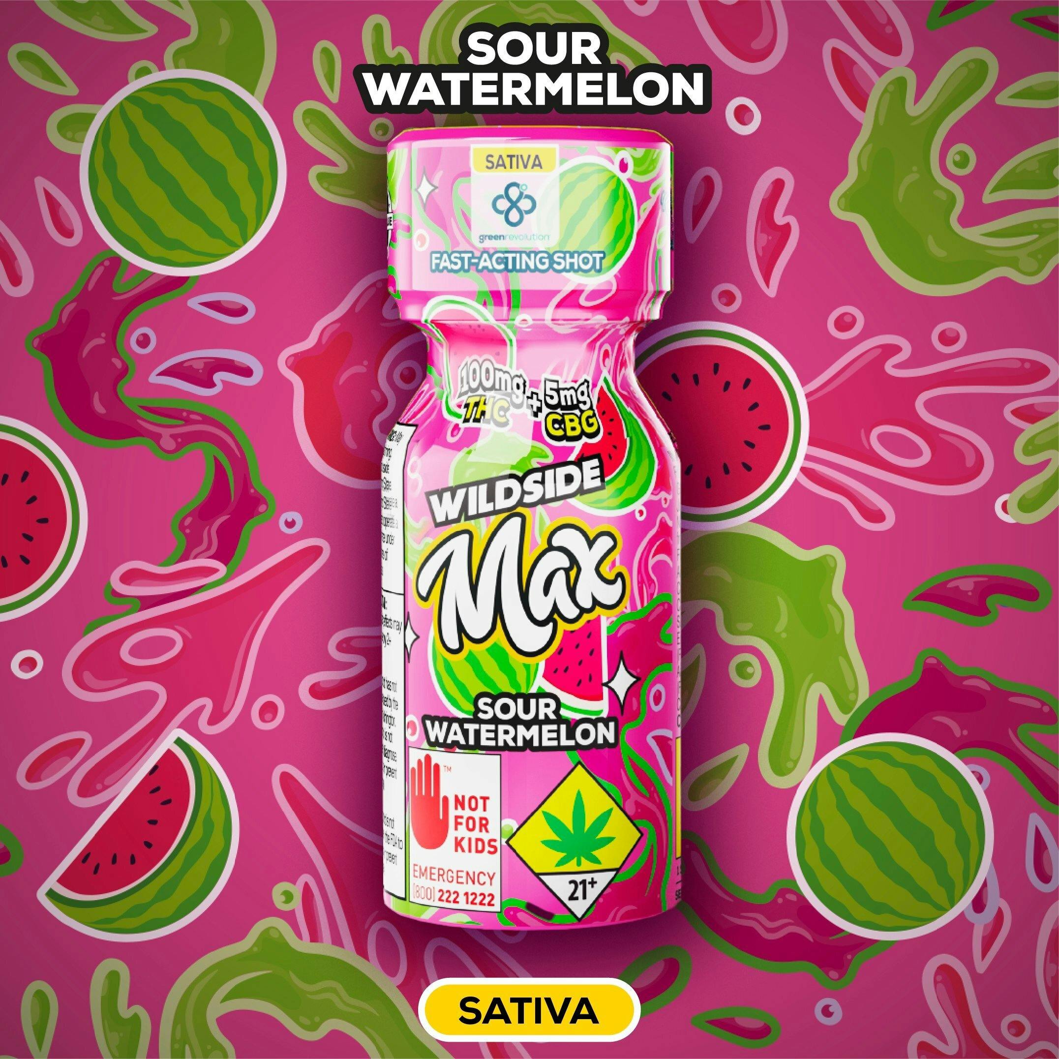 20:1 Sour Watermelon [2oz] (100mg THC/ 5mg CBG) | Green Revolution - Wildside Shot MAX